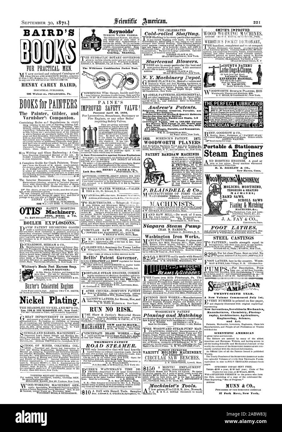 BAIRD'S Reynolds' l'arbre de transmission. HENRY CAREY BAIRD 406 à noyer. Philadelphie. Pa. Le peintre et doreur Yarnisher's Companion. La combinaison de l'outil de poche Wilkinson. 19 avril 1870 breveté. Un certain contre Prévention des explosions de vapeur Henry J. PAINE & CO. Lock Box 665. Providence ICI. Bellis' Gouverneur des brevets. Courir AUCUN RISQUE. Nouveau et 2d-PART DE BREVETS DE THOMSON ROAD cuiseur vapeur. Rabotage et variété améliorée de brevet correspondant Machines de moulage du machiniste réglable et d'outils. Vingt-sixième année. Un nouveau volume a commencé le 1er juillet. Nouveau InventionsNovelties en Ingénierie mécanique et l'Art de la science. Banque D'Images