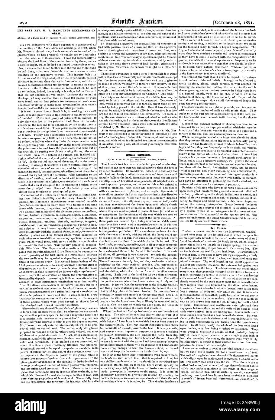 La randonnée en raquettes à cheval. La fin de REV. Les recherches de W. C. HARCOURT SUR LE VERRE. Les puces de glace., Scientific American, 1871-10-28 Banque D'Images