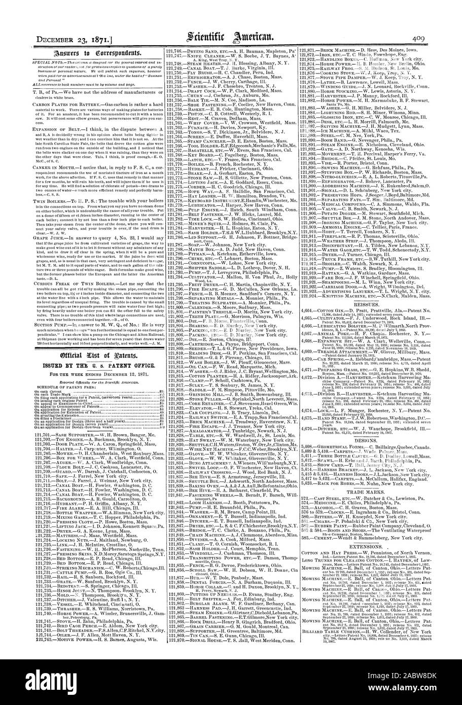 Le 23 décembre 1871.], Scientific American, 1871-12-23 Banque D'Images