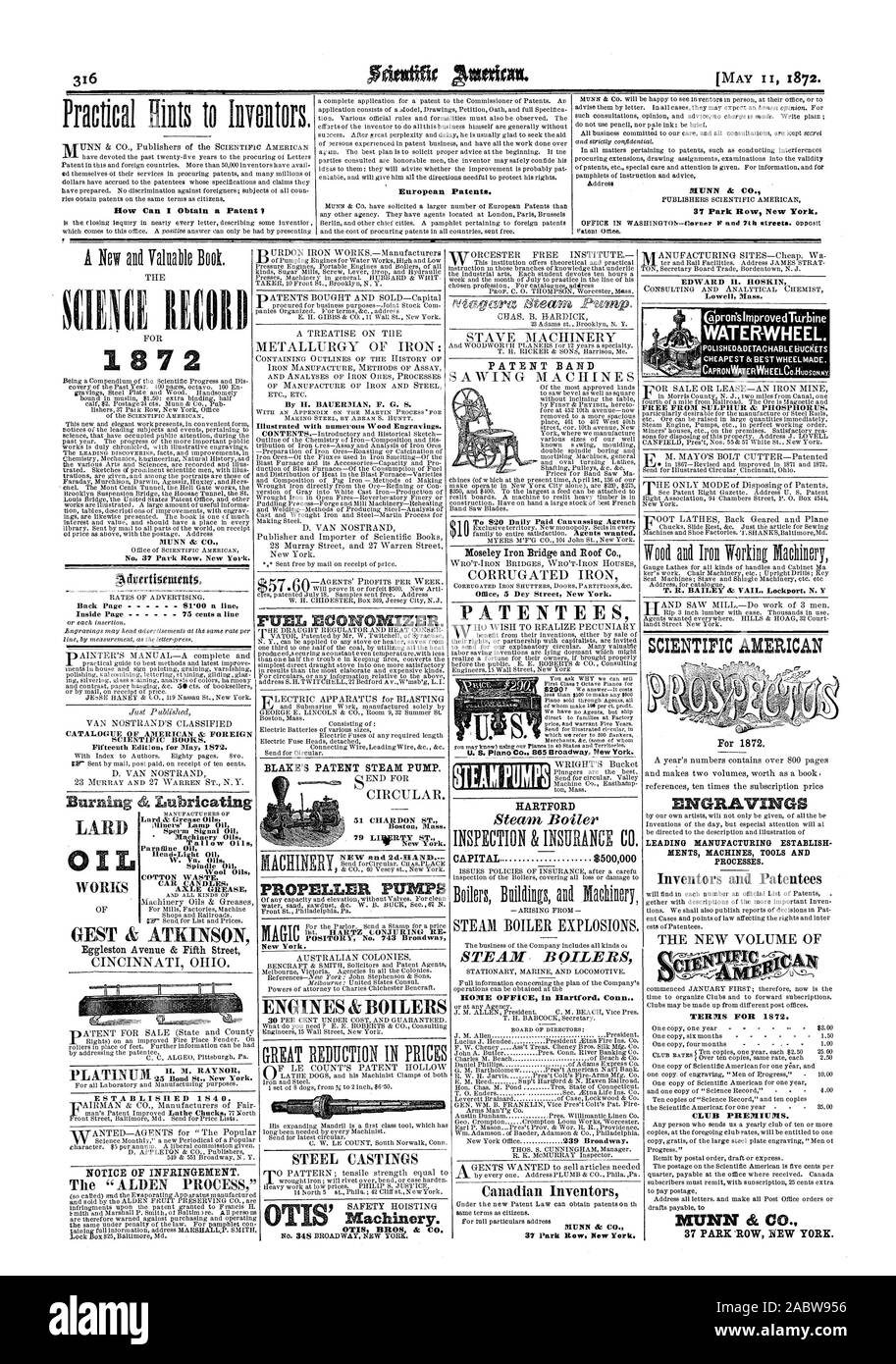 Les brevets européens. MUNN & CO. 1872 MUNN & CO. No 37 Park Row New York. Bande de brevets de 20 quotidiens, y compris les agents de prospection. Moseley pont de fer et le toit Co. Office 5 Dey Street New York. Les brevetés ; CAPITALE HARTFORD . 500000 $ J'ai VAPEUR CHAUDIÈRES ACCUEIL BUREAU à Hartford. Conn Retour Page $1'00 une ligne à l'Intérieur - Page 75 c. le catalogue en ligne de livres scientifiques étrangers et américains. Quinzième édition pour mai 1872. Signal de sperme Machines d'huile de suif huile huiles Huiles Paraillne laine coton Huiles de graissage de l'ESSIEU BOUGIES VOITURE DÉCHETS Eggleston Avenue et Fifth Street R AYNOR 25sur ewYrk. POLISHLD&SEAUX AMOVIBLES Banque D'Images