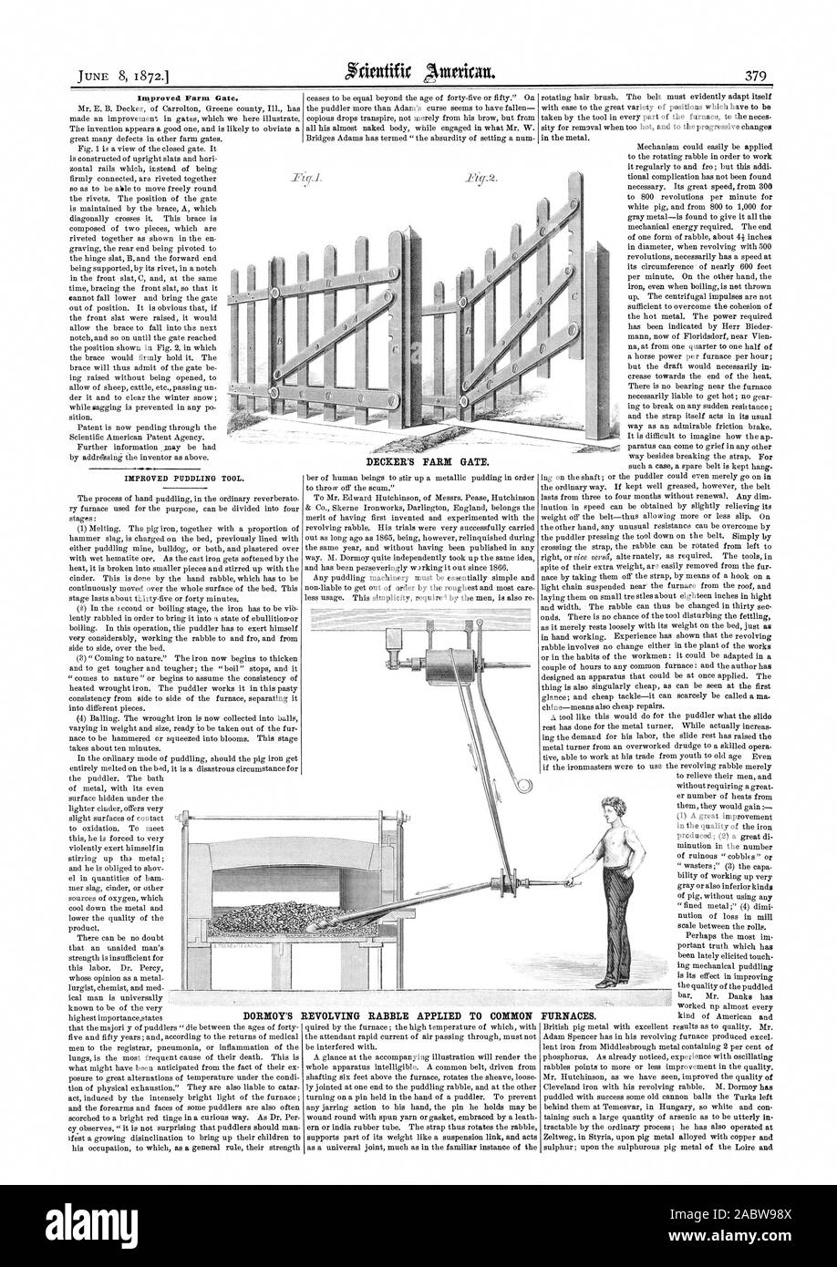 L'amélioration de la ferme. L'amélioration de l'outil de flaques. DECKER'S FARM GATE. RABBLE RENOUVELABLE APPLIQUÉE À COMMON, Scientific American, 1872-06-08 Banque D'Images