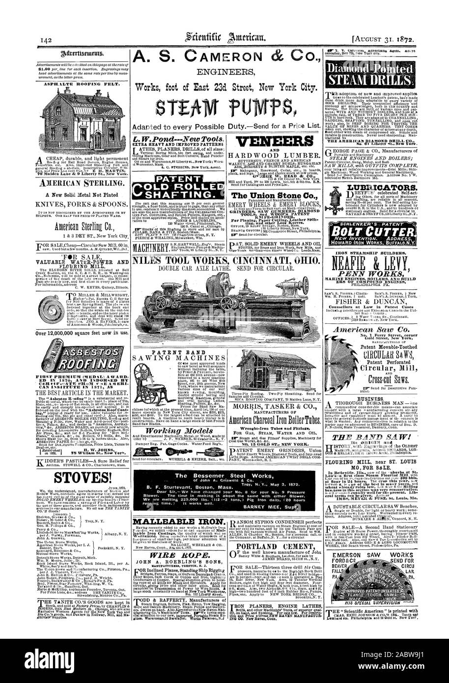 Riarn AdrtrU5ASPHALTE revêtements bitumés. 70 Maiden Lane & 9, Rue de la Liberté à New York. AMERICAN STERLING. NILES TOOL WORKS Cincinnati (Ohio). L'AMERICAN DIAMOND DRILL CO. LUBRIFICATEURS SCHLENKER'S PATENT Coupe-boulon FER À REPASSER VAPEUR bâtisseurs. Les chaudières et les moteurs marins de construire des moteurs d'ERS composé des placages ET DES OUTILS ET LES BREVETS DU BOIS KNI FE GRIN DER ting et autre LoneKnives. L'Union Stone Co. Conseillers de droit en cas de brevets -Rue or hew York moulin circulaire PREMIÈRE PRIME CDED41.1 Une CERCIFscATR WARD DIteM E &HERZ POÊLES À BOIS ! Plalnists Fournitures. Wronght-Iron Tubes et Accessoires N°15 GOLD ST. NEW YORK Banque D'Images