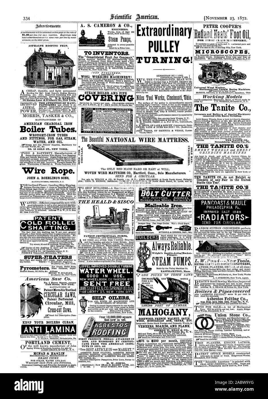 ASPHALTE revêtements bitumés. Les tubes de chaudière charbon américain. TUBES EN FER FORGÉ ET RACCORDS POUR L'EAU ET DE VAPEUR DE GAZ DE L'huile. Or no 15 ST. New York. Câbles d'acier. Un JOHN ROEBLING'S SONS SUPER-ANTI CHAUFFE-CIMENT PORTLAND LAMINA Bazley White & Brothers London en vente par marque JAMES 55, rue de Falaise N.Y. MCNAB & HARLIN Manufacturing Co. de fabricants pour la vapeur de l'EAU ET DU GAZ. Les tuyaux et raccords en fer forgé. A. S. CAMERON & CO. LES INGÉNIEURS POUR LES INVENTEURS. L 'entreprise' Pot Fruits consolidé LE TRAVAIL DU BOIS.XACHINERY J'tournant ! Pour les machines de première classe. MICROSCOPES Universal Horizontal et travailleur du bois Banque D'Images