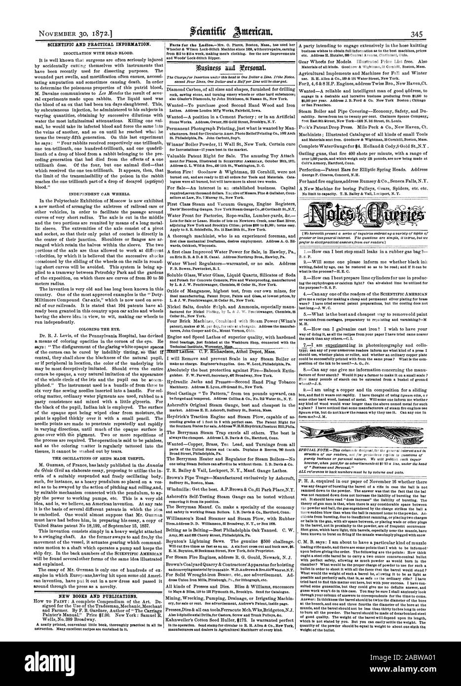 30 novembre 1872.1 DES INFORMATIONS SCIENTIFIQUES ET PRATIQUES. Nouveaux LIVRES ET PUBLICATIONS., Scientific American, 1872-11-30 Banque D'Images