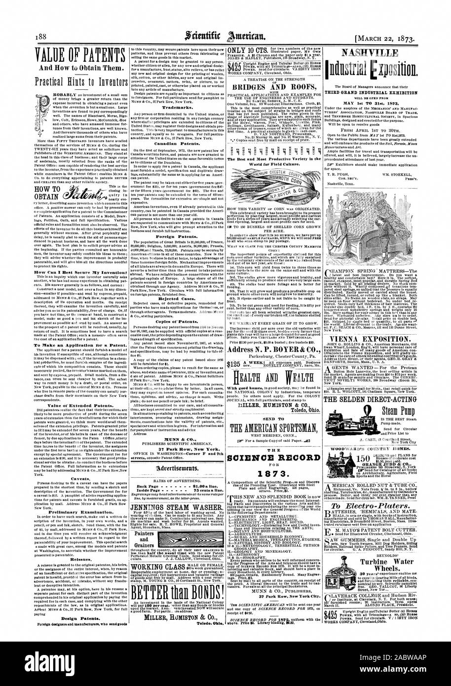Seulement 10 188 CTS Comment puis-je assurer Iny Invention f pour effectuer une demande d'un patient. La valeur des brevets étendus. Mises en garde de l'examen préliminaire. Les rééditions. Les brevets de dessin ou modèle. Les concepteurs et les fabricants étrangers qui envoient des produits des marques. Brevets canadiens. Cas rejetés. Des copies ou des brevets. 37 Park Row New York. ldvertisnacuts. À l'intérieur de la page 75 c. la ligne. JENNINGS. LAVE VAPEUR ISTON Grainers MILLER.sg St CO. Toled en Ohio. Les PONTS ET LES TOITS Le meilleur et le plus performant de la variété dans le monde pour le champ de la Culture. Répondre N. P. BOYER & CO. ILLER HIIIIIISTON & CO. Toled le dossier scientifique de l'ISCSV Banque D'Images