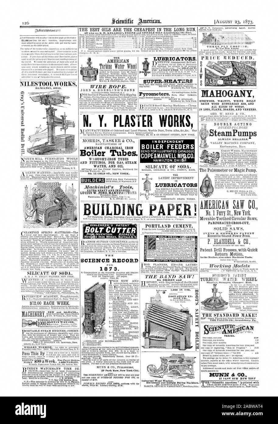 NILES TOOLWORKS les tubes de chaudière. Très épais et ITAPP.OVED. LUCIUS W. ÉTANG FABRICANT CÂBLES MÉTALLIQUES. Enregistrement BOLT CUTTER N. LUBRIFICATEURS. Je chauffe-SUPER-ND EPEN CHAUDIÈRE DENT TEEDERS HAMILTON.OHI D. SON ORIGINE ET PORTLAND CEM.ENT GRANDE MÉDAILLE D'Or décerné le 0 3 3. Sixième édition FJIFTICTN 000 LUBRIFICATEURS ROSEWOOD WALNUT SATIN BLANC HOLLY WOOD FRÊNE HONGROIS ET TOUTES SORTES D'ACAJOU BOIS OE : REDUCTD. La norme faire ! 1VIUNN dit CO. DOUBLE EFFET, Scientific American, 1873-08-23 Banque D'Images