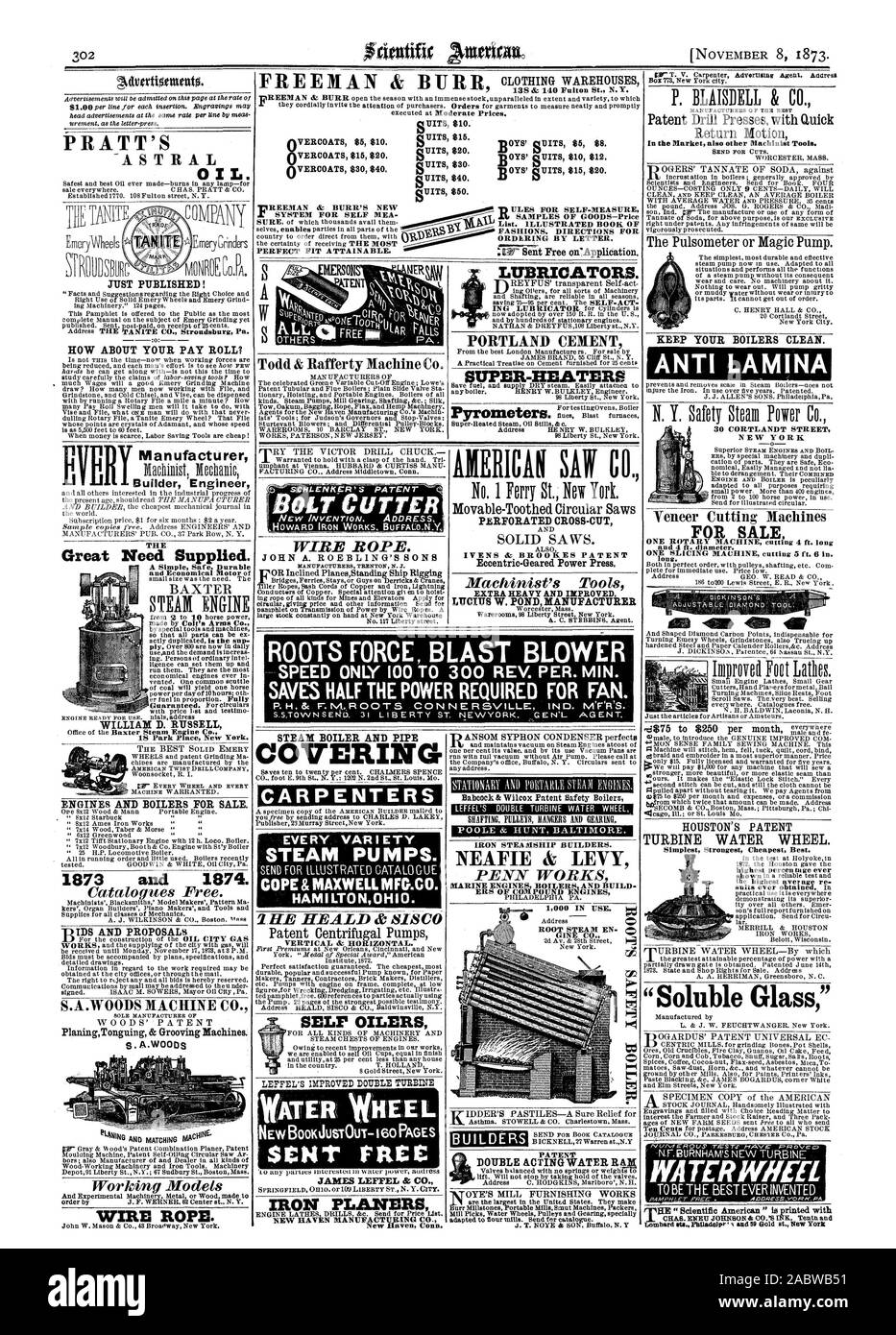Envoyé gratuitement sur demande.' PRATT A L'huile. Vient de paraître ! Comment DE VOTRE ROULEAU DE PAYER ? Ingénieur constructeur Fabricant grand besoin fourni. WILLIAM D. RUSSELL MOTEURS ET CHAUDIÈRES POUR LA VENTE. 1873 et 1874. PlaningTonguing & Machines de rainurage. S. A.WOODs CÂBLES MÉTALLIQUES. Coupe-boulon de 10 câbles d'acier. Chaudière À VAPEUR ET DE ITERIN CHARPENTIERS CHAQUE VARIÉTÉ DE POMPES À VAPEUR. COPE & MAXWELL MFG.CO. J'ai JAMBON N LTO de l'Ohio. WATERK TNCS ROUE OILERS AUTO Etter. JAMES LEFFEL & fer à repasser chauffe-SUPER-raboteuses travers-Eccentric-Geared perforée Appuyez sur Power. LUCIITS NEAFIE FABRICANT ÉTANG W. et LEVY PENN WORKS ERS DE MOTEURS COMPOSÉ Banque D'Images