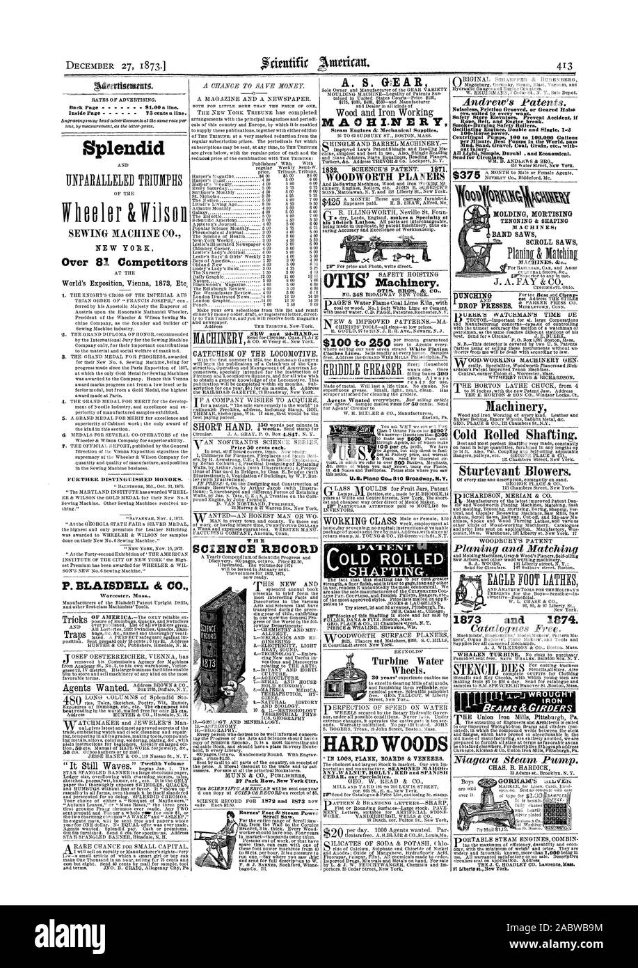 Retour Page 01.00 une ligne. À l'intérieur de la page 75 c. la ligne. Splendid NEW YORK Plus de 81 Concurrents F'distingué plus d'honneurs. P. IBLAISDELL CO. de Worcester Mass. CATÉCHISME DE LA LOCOMOTIVE. Friction silencieux rainuré ou orienté Holm Sécurité des ascenseurs. Prévenir les accidents si la courroie du moteur roue et pause. Moteurs oscillant double et unique à 2 100 chevaux-puissance. par minute meilleures pompes au monde pass out dommage. Simple et tout bête ! Et économique. Pour envoyer des circulaires. Mortaisage MOULAGE Machines SCIES SCIES À RUBAN Faites défiler l'arbre de laminés à froid. Sturtevant soufflantes. 1873 et 1874. &Poutres ajourées Banque D'Images