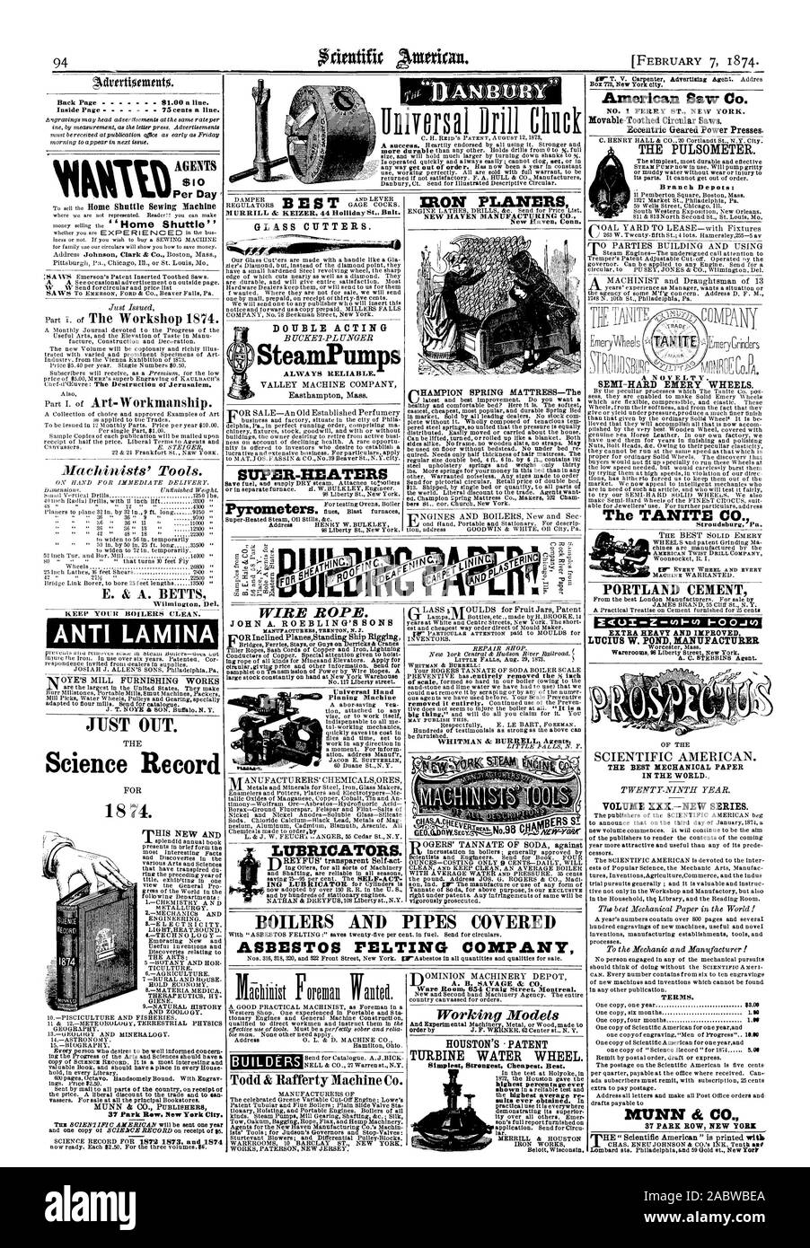 75 c. la ligne. Par jour AGENTS E. & A. BETTS, GARDEZ VOTRE PROPRE DES CHAUDIÈRES. LAMINA ANTI JUSTE EN DEHORS. Enregistrement-verre. SteamPumps DOUBLE EFFET TOUJOURS FIABLE. Les RABOTEUSES EELON MANUFACTURING CO. DE NEW HAVEN New Haven (Connecticut) A. B. SAVAGE & CO. HOUSTON'S 'BREVETS ROUE DE L'EAU DE LA TURBINE. Les moins chers dans les plus forts les plus simples. Meilleur. 1874. 8L'électricité. 37 Park Row. La ville de New York. violet' American vu Co. n°1 la rue Ferry. New York. Movable-Toothed scies circulaires. Orientée excentrique presses mécaniques. La PULSOMETER. Les dépôts de la direction générale : SUPER-CHAUFFANTES CÂBLES MÉTALLIQUES. JOHN A. ROEBLING'S SONS Main Raboteuse universelle lubrificateurs Banque D'Images
