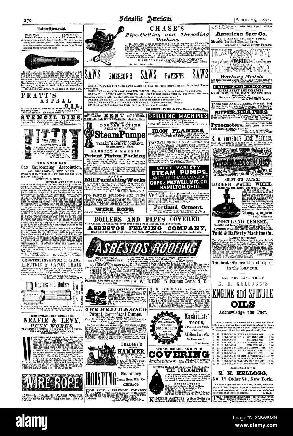 PRATT'S ASTRAL DE L'huile. L'AMERICAN IRON VIS DES CONSTRUCTEURS DE BATEAUX À VAPEUR. NEAFIE & LEVY ERS DE MOTEURS COMPOSÉS ANTED-AGENTS-$75 à $250 par SteamPumps DOUBLE EFFET TOUJOURS FIABLE. BABBITT ET HARRIS Piston Brevet CIP NOYE'S MillrurnishingWorks CÂBLES MÉTALLIQUES. American vu Co. n°1 la rue Ferry. New York. Movable-Toothed scies circulaires. Orientée excentrique presses mécaniques. INPROVED ET EXTRA-lourde. LUCIUS W. ÉTANG FABRICANT Branch consacre les surchauffeurs HOUSTON'S PATENT ZHE ct HEALD SISC ERTICAL & à l'horizontale. BRADLEY'S HAMMER. IMM CHICAGO. CHASE cents chacun. EMERSON FORD & CO. Beaver Falls Pa. chaudières et tuyauteries Banque D'Images