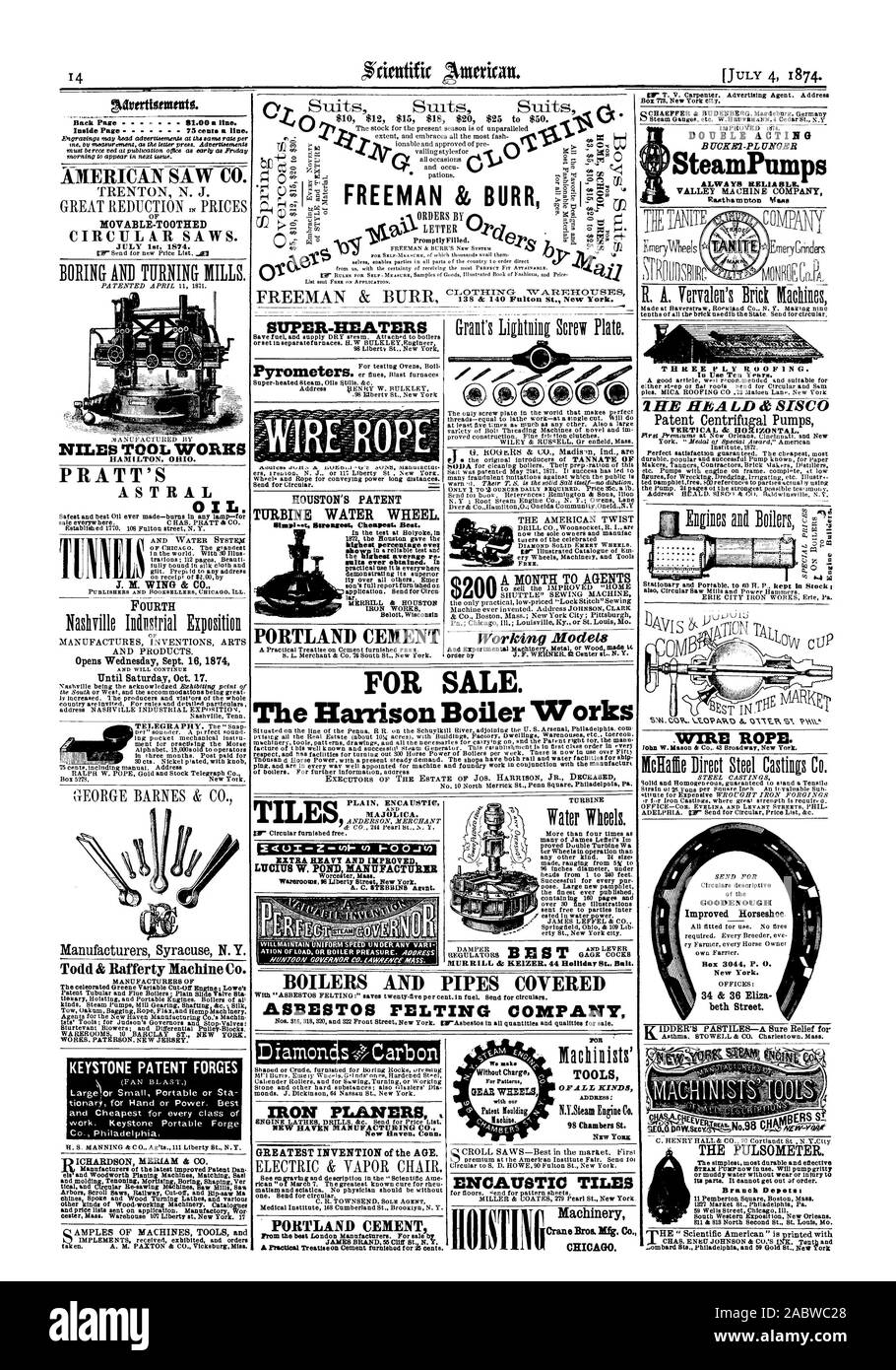 Convient à Nvertionusto. Retour Page 81.00 une ligne. Scies circulaires. Permettez-juillet 1874. Todd & Rafferty Machine Co. les fabricants d'ŒUVRES PATERSON. NEW JERSEY. Brevet KEYSTONE FORGES travail. Portable Keystone Forge Co. de Philadelphie. H. S. MANNING & C O Ag'ts. Liberty St. N.Y. nl Fabrication de la toute dernière Dan et Brevet Tenonnage de moulage. Mortaiseuse Plate Forme Ver mal re-circulaire et scieuses Scieries vu chines a parlé et les tours de bois et divers et les listes de prix envoyé sur demande. Manufacture Wor. Le brevet de Houston L'EAU DU CIMENT PORTLAND ROUE TURBINE MAJOLICA. Les ponceuses de FER . Nouveau Banque D'Images