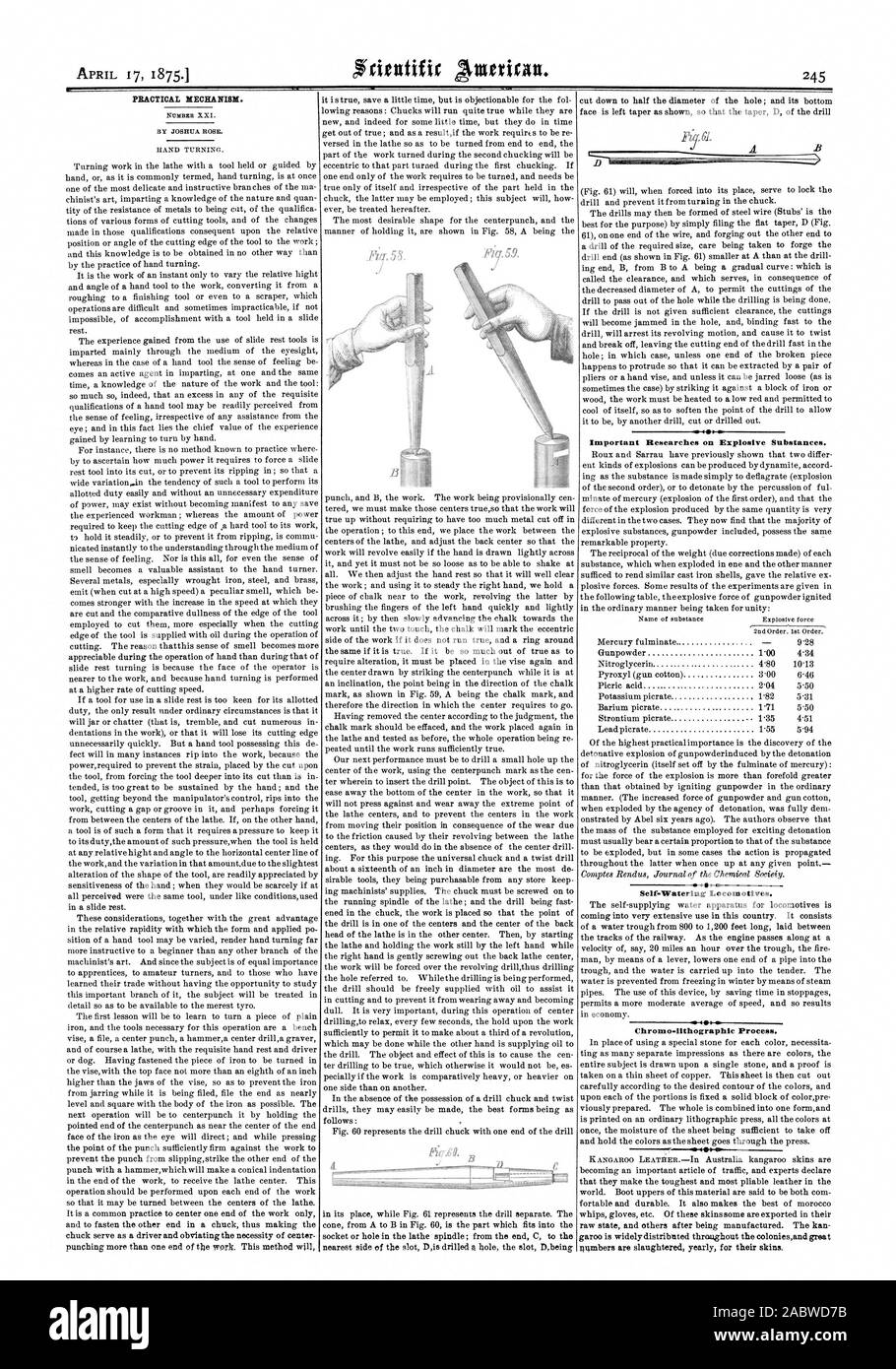 Mécanisme pratique. D'importantes recherches sur les substances explosives. Self-Watering les locomotives. Processus lithographiques.chromo., Scientific American, 1875-04-17 Banque D'Images