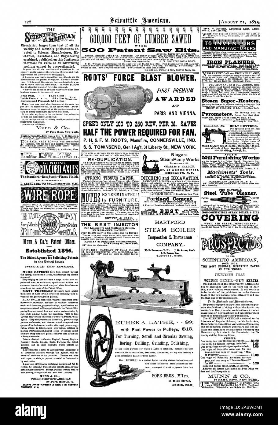 S. S. TOWNSEND Gen'l Ag't 31 rue de la Liberté à New York. La pompe à vapeur Niagara travaille No 23 Adams Street BROOKLYN N. Y. creusement et d'excavation. Le ciment Portland. DA''''KErIZER MEILLEUR MURRILL Sc. 44. Holliday St appât. HARTFORD Steam Boiler Inspection & Compagnie d'assurance. L'agence la plus ancienne pour solliciter des brevets aux États-Unis. MUNN & CO. 37 Park Row N. Y. D. ARTHUR BROWN & CO. Fisherville NJ !. COMPAlly metyCnncial FR ANC PA. Pour LES INVENTEURS ET LES FABRICANTS RABOTEUSES FER MANUFACTURING CO. DE NEW HAVEN New Haven. La vapeur. Super-Heaters Conn. PlUYE'MillrurnishingWorks Outils ts des machinistes. Et extra-lourde Banque D'Images
