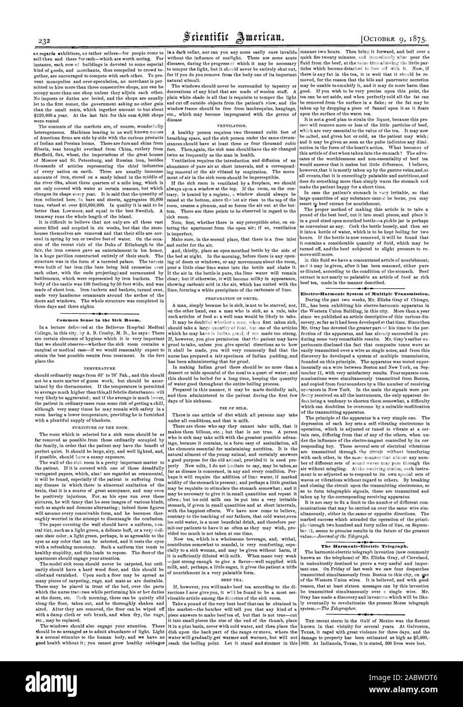 Le sens commun dans la salle des malades. Le Harmonic-Electric. Telegraph, Scientific American, 1875-10-09 Banque D'Images