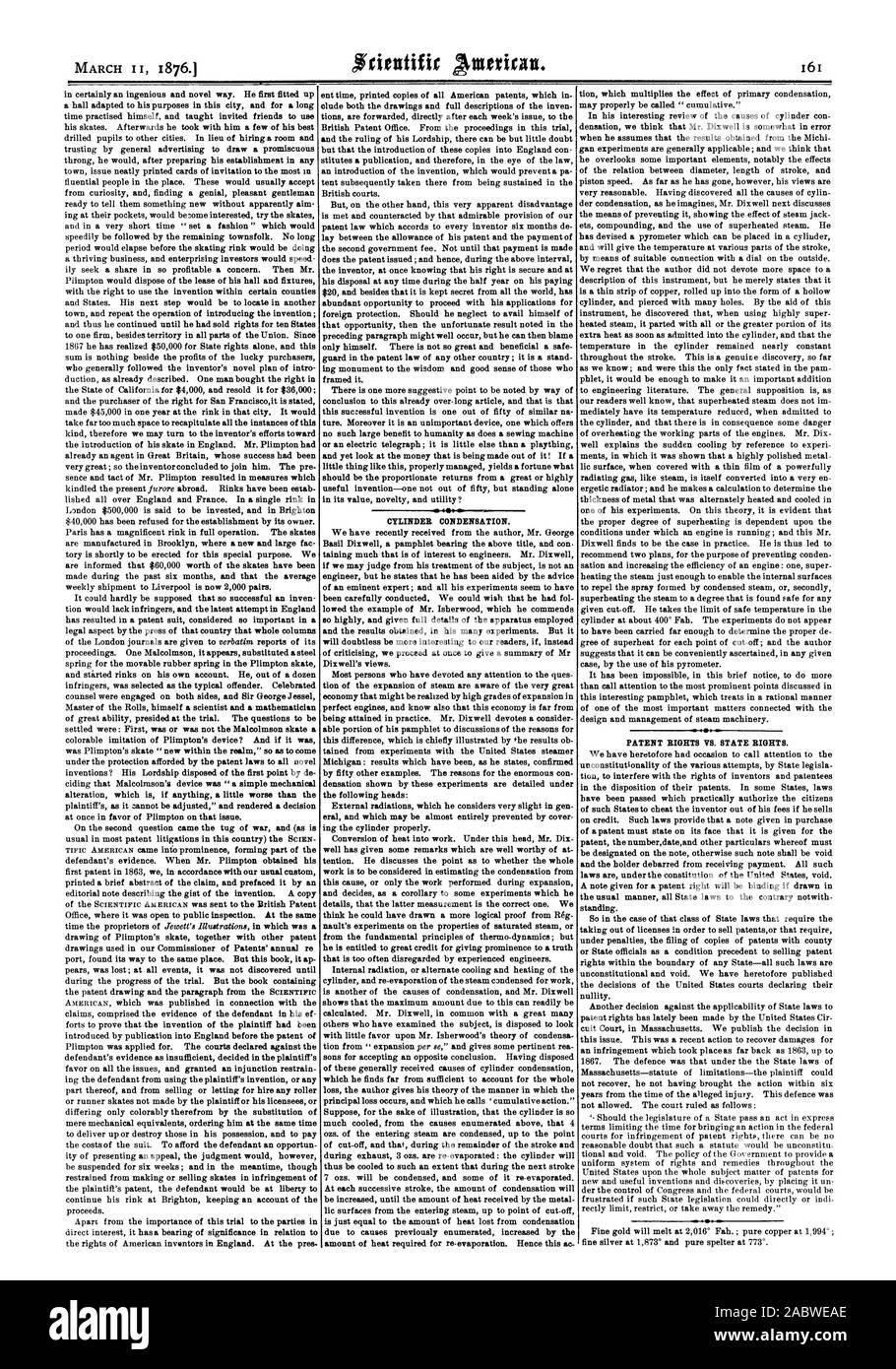 La condensation du vérin. Les DROITS DE BREVET VS. L'HOMME D'ÉTAT., Scientific American, 76-03-11 Banque D'Images