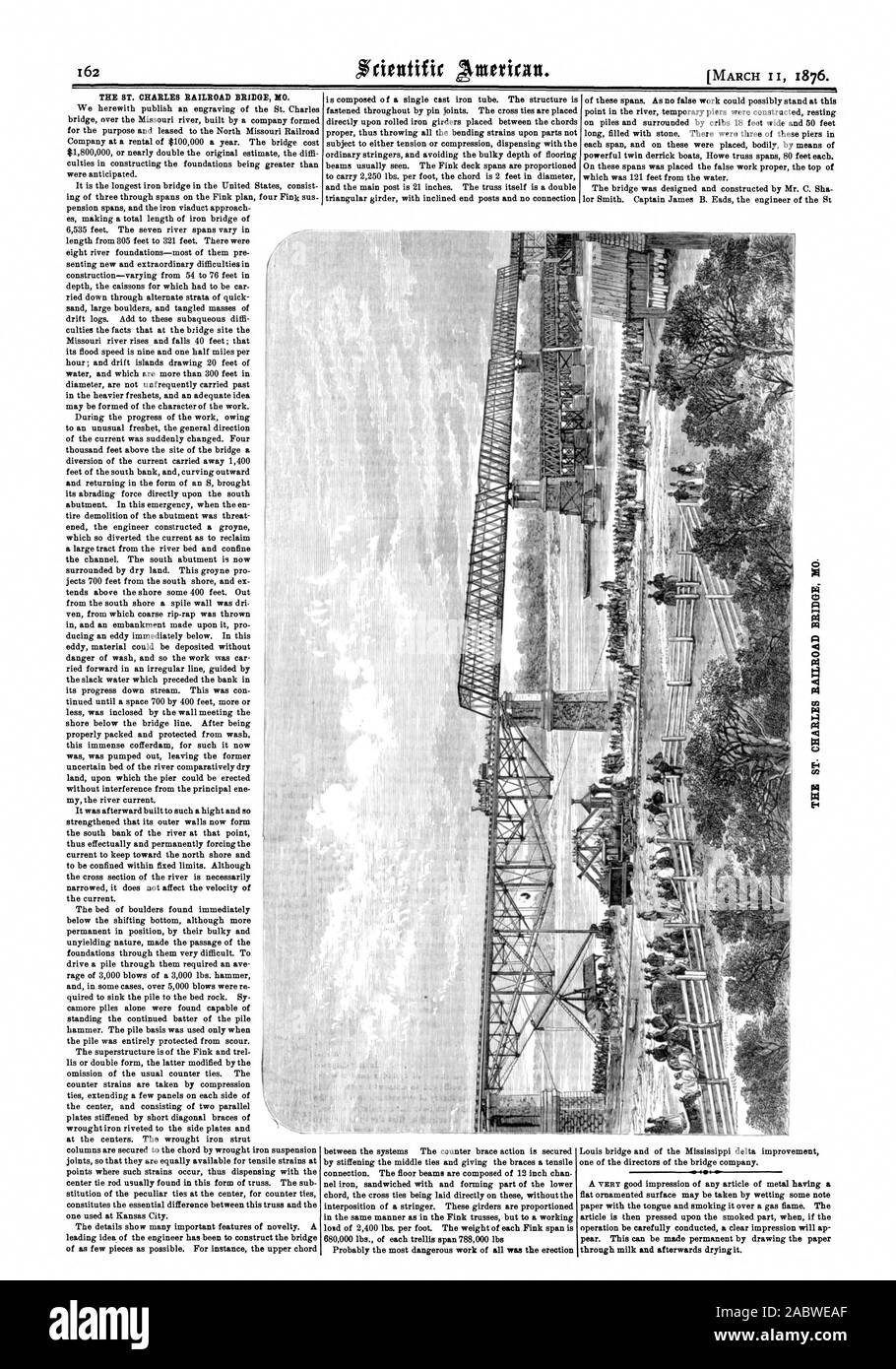 La ST. CHARLES PONT DE CHEMIN DE FER MO., Scientific American, 76-03-11 Banque D'Images