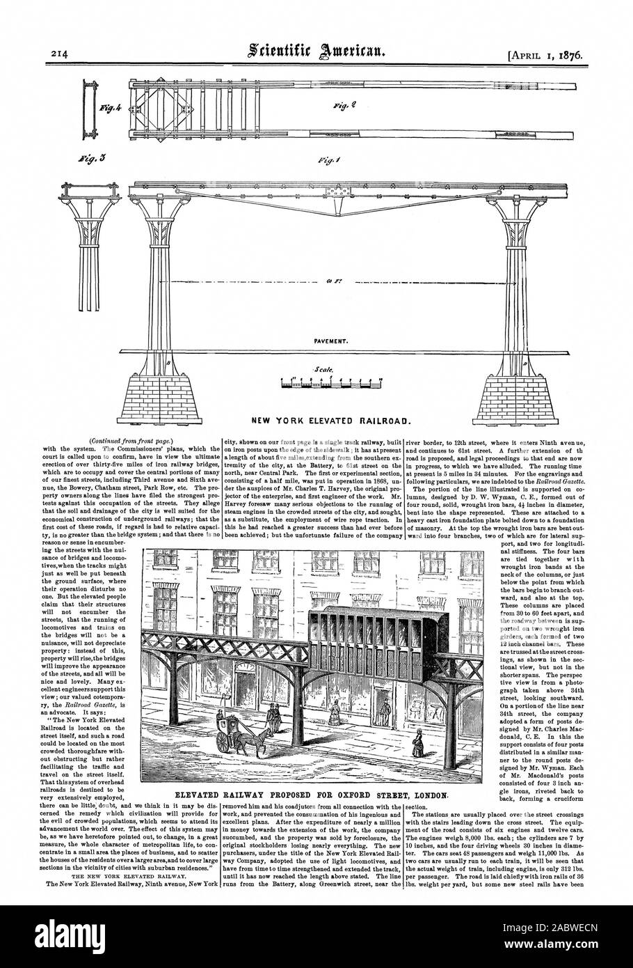 NEW YORK RAILROAD ÉLEVÉE. En VIADUC PROPOSÉ POUR OXFORD STREET LONDRES., Scientific American, 1876-04-01 Banque D'Images