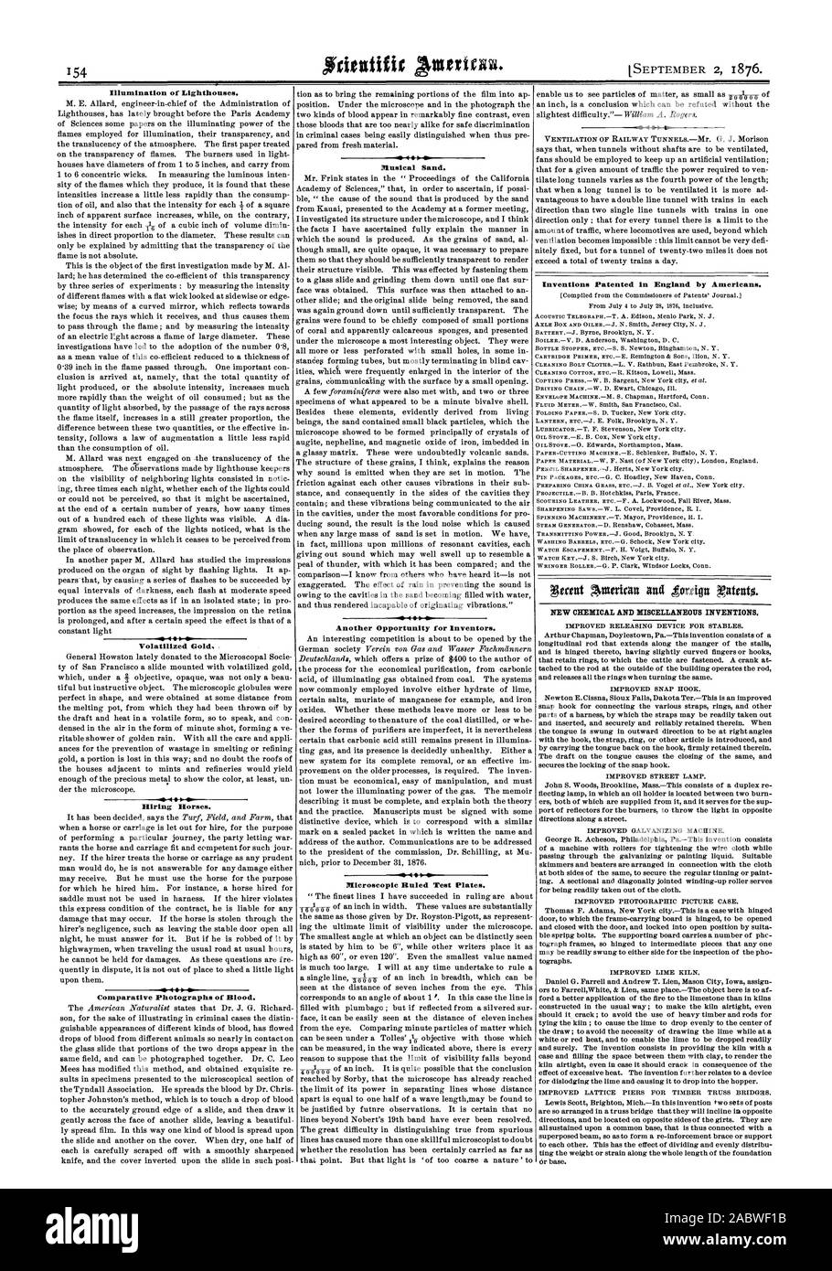 Photographies comparatives de sang. Encore de sable. Une autre occasion pour les inventeurs. Les plaques d'essai jugé microscopiques. Inventions brevetées en Angleterre par les Américains. Nouveaux produits chimiques et autres inventions., Scientific American, 1876-09-11 Banque D'Images