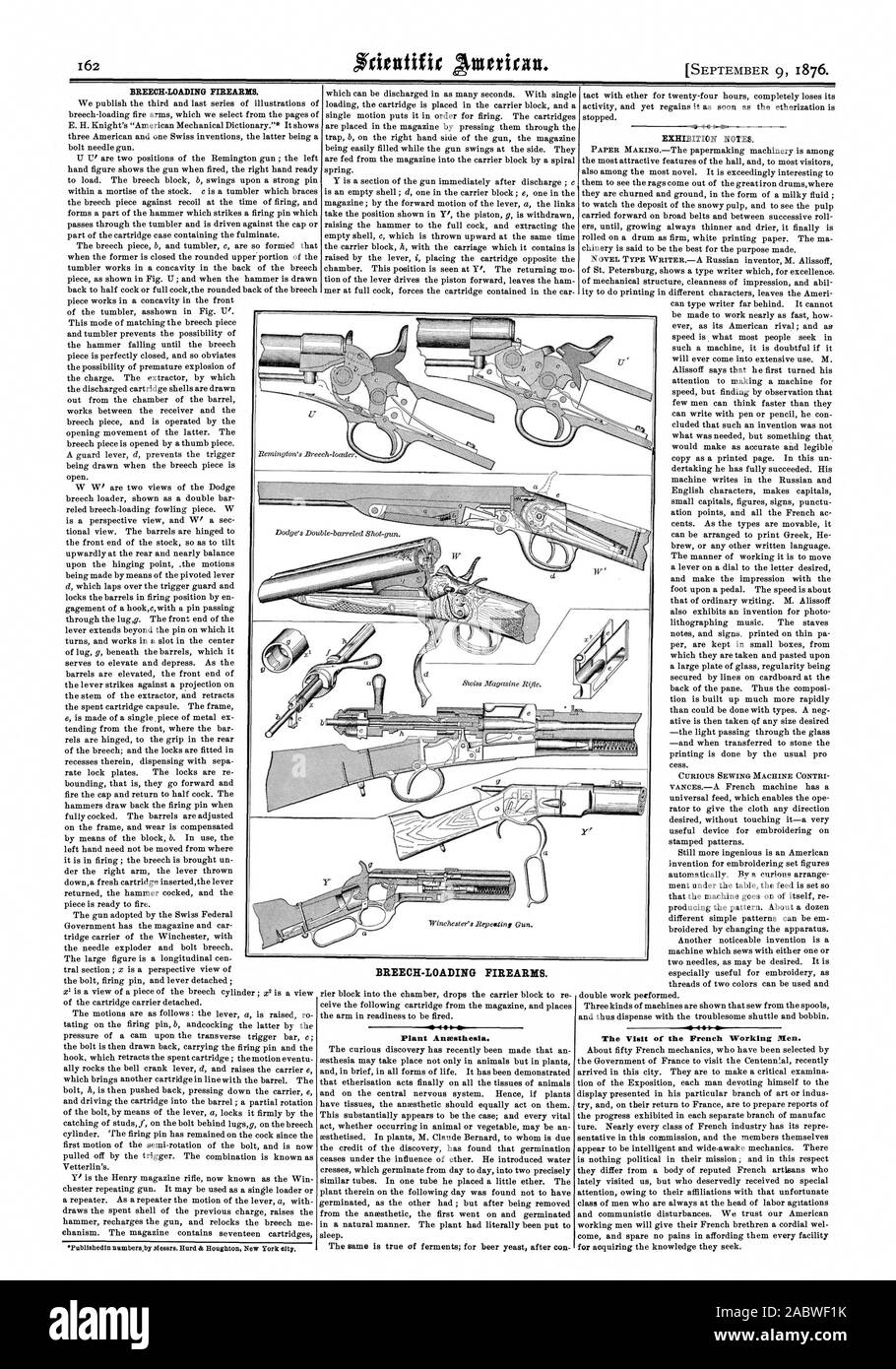 Armes à feu à chargement par la culasse. Armes à feu à chargement par la culasse. L'anesthésie de l'usine. NOTES EXPOSITION. sa 4 La Visite Visite du travail français les hommes. -, Scientific American, 76-09-09 Banque D'Images