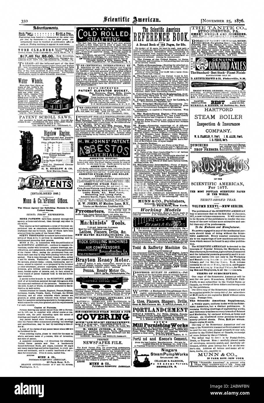 STROVDSBURG PA. EMERY ROUES ET broyeurs. HARTFORD STEAM BOILER SCIENTIFIC AMERICAN pour 1877. Document SCIENTIFIQUE LES PLUS POPULAIRES DANS LE MONDE À L'intérieur de la page 75 c. la ligne. La plus ancienne référence de l'Agence de solliciter des brevets aux États-Unis. Des copies des brevets. 37 Park Row N.Y. i.'1' J'LOLD roula des arbres. L'AMÉLIORATION DE CIC pour brasseurs GODET ÉLÉVATEUR BREVET Les moulins à farine référence Grain LIVRE. Un livre relié de 144 pages pour 25c. 5. Le droit d'auteur des États-Unis pour les étiquettes en . Tableaux des poids et mesures.-Troy 12. Tableaux précieux : MUNN & CO. Les éditeurs de la revue Scientific American. Usine de ciment portland Banque D'Images