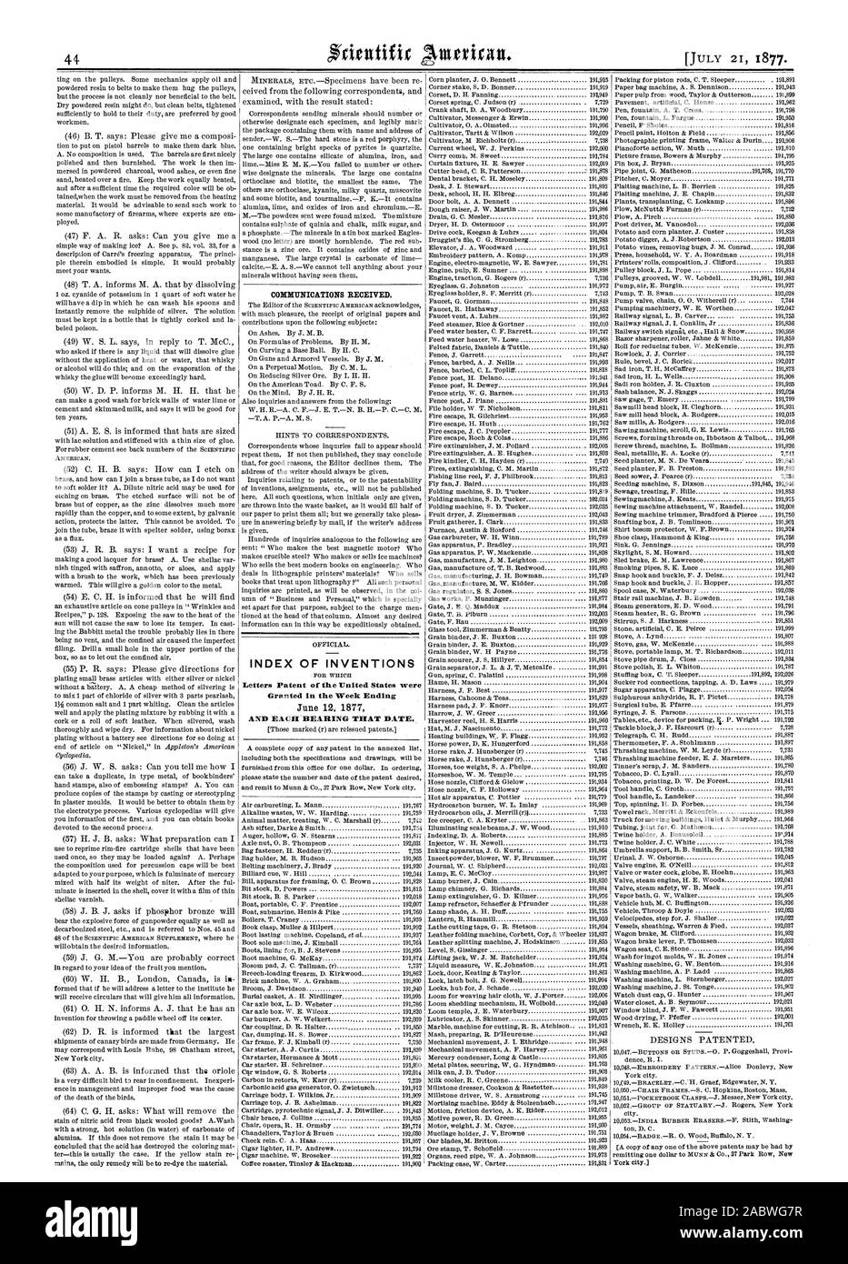 INDEX DES INVENTIONS Lettres patentes de l'United States ont été accordés dans la semaine se terminant le 191954 191824 191971 191861 191994 192020 192006 192040 191907 192025 impression photographique Walter & dun châssis 191906 7744 192042 191875 191752 192017 192024 191799 191845 191882 191945 192,016 7734 191946 191853 191975 192008 191750 191901 191924 191758 191970 191902 191867 191869 191842 191857 192038 191748 191791 191796 191851 191999 191807 191988 191834 191787 191892 1920 192,026 ville de New York. 10049 BRACELET-.--C H. Greet Edgewater N. Y. 191815 192018 191760 191939 191992 191937 191764 191746 Shirt sein Banque D'Images