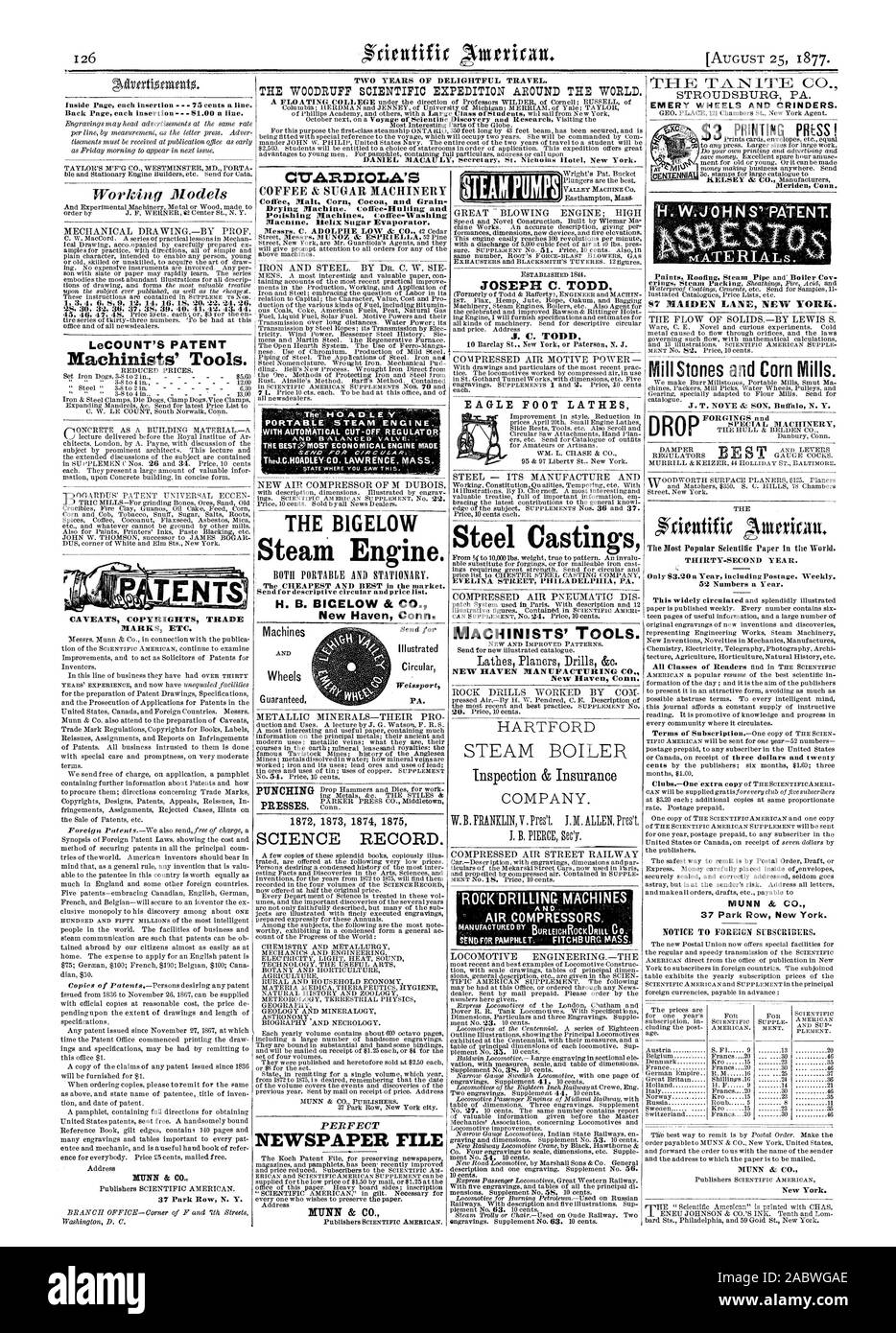 STROUDSBURG PA. Roues CRINDERS gdvertizatento ET EMERY. Les brevets du LeCOUNT outils des mécaniciens. Avertissements d'AUTEUR MARQUES ETC. MUNN & Co. et sucre Café Machines à Café Malt. Grains de maïs et de cacao 0,5 PORTABLE MOTEUR DE L'équipe automatique avec régulateur d'arrêt de moteur économique BESrMOST LA SVO POUR R C A ['LA TlieJ.C.HOADLEY-C O. LAWRENCE MASSE. La BIGELOW machine à vapeur. Portables et fixes. Les moins chers et les meilleurs sur le marché. H. B. BICELOW & Co., New Haven (Connecticut) Roues Machines garantie. Circulaire illustré north weissport PA. 1872 1873 1874 1875 JOSEPH MUNN & CO. C. TODD EAGLE PIED Banque D'Images