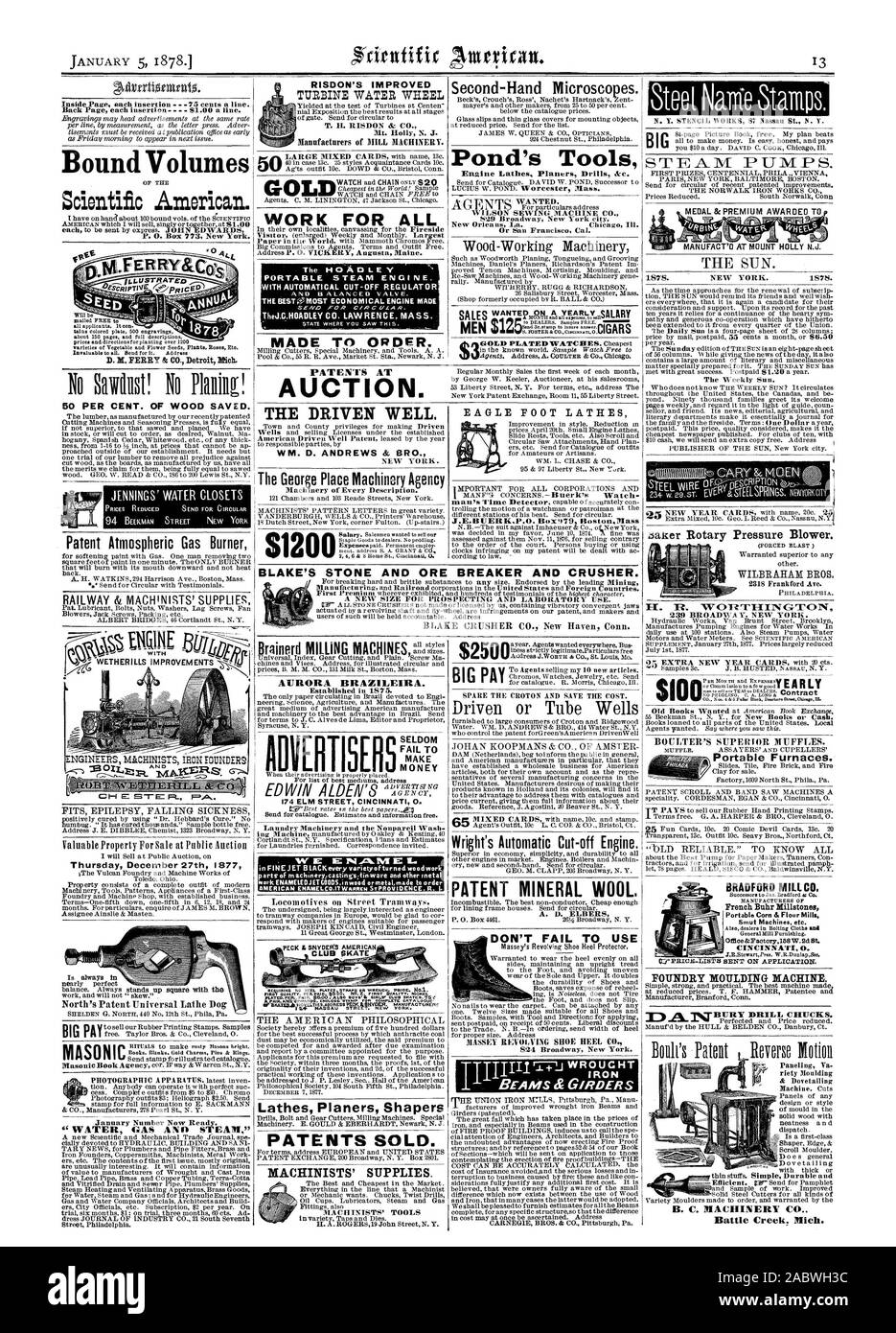 Page intérieure chaque insertion -75 cents par ligne. Retour Page chaque insertion-51.00 une ligne. Volumes reliés entre 40 scientifiques. 50  %. Bois de Sauvé. Brûleur gaz atmosphérique des brevets propriété valable pour la vente aux enchères publiques jeudi 27 décembre 1877 GRANDES CHAÎNES Numéro de janvier maintenant prêt. Travailler POUR TOUS LES ORDINATEURS PORTABLES MACHINE À VAPEUR. Coupure automatique avec le meilleur régulateur:0 MOTEUR PLUS ÉCONOMIQUE FAITE POUR SVO CV C 4A 17 TheJ.C.IMADLEY CO. LAWRENCE MASSE. Fait à l'OP DER. Le bien. La Place George Machinery Agency AURORA BRAZILEIRA. Créé en 1875. Machines de blanchisserie et la catégorie unique de laver IE Banque D'Images