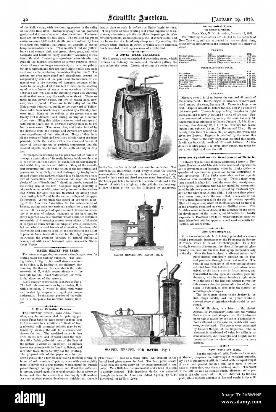 Chauffe-eau pour baignoires. Bleu un processus d'impression. Un nouveau générateur de vapeur. Chauffe-eau POUR BAINS.-Fig 1. Notes astronomiques. Par BERLIN H. WRIGHT. R.N. S. M. le professeur Tyndall sur le développement de bactéries. Je le Oroheliograph. De nouveaux tests pour le lait. Royaume-uni, Scientific American, 1878-01-19 Banque D'Images