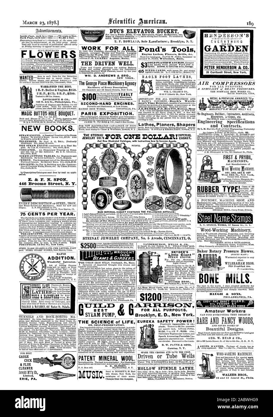 Le godet ÉLÉVATEUR HENDERSON'S tout à l'intérieur de la page chaque insertion -75 cents par ligne. I Retour Page chaque insertion-- 51.00 une ligne. " Le jardin de cations. E. & F. N. SPON 446 Broome Street N. Y. 75 cents par année. Travail RAPIDE POUR TOUS LE BIEN. VV M. D. ANDREWS ET NEW YORK. La Place George Agence de Machines Machines chaque description. Les moteurs d'occasion. EXPOSITION DE PARIS. La LAINE MINÉRALE DES BREVETS. A. D. ELBERS tours moteur Perceuses fraiseuses &e. EAGLE TOURS PIED IMPORTANT POUR TOUTES LES SOCIÉTÉS ET J.E.BUERKP.O. Box 979 BostonPlass raboteuses Tours Étincelles Shapers PortableEn Corning N. Y Banque D'Images