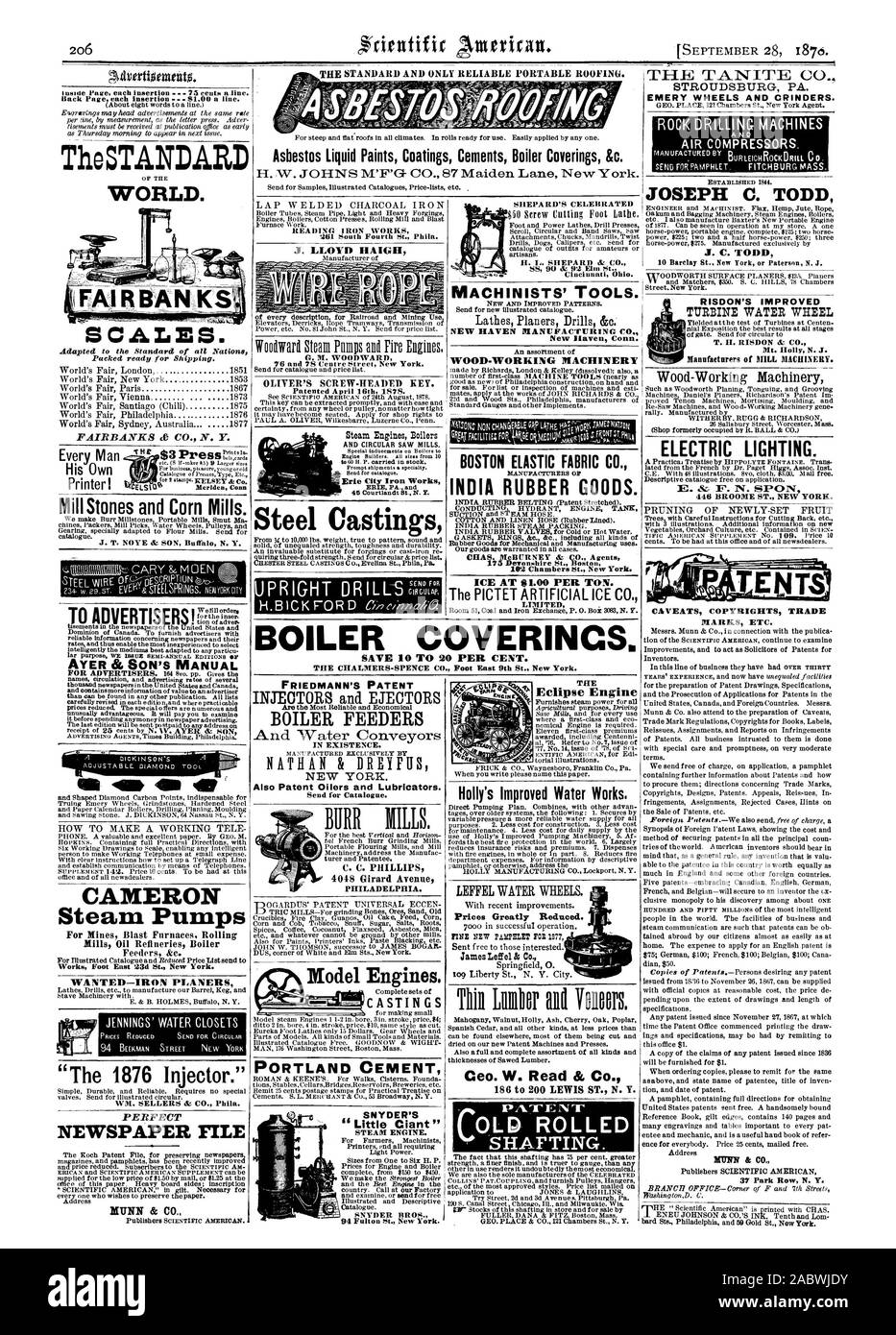 STROUDSBURG PA. EMERY ROUES ET broyeurs. JOSEPH C. TODD LE STANDARD ET FIABLE. Toiture PORTABLE SEULEMENT Les Peintures liquides d'amiante ciment Revêtements Revêtements Chaudière &c. H. W. JOHNS M'F'G- CO. 87 Maiden Lane New York. Les barèmes standard. World's Fair Paris 1867 World's Fair Vienne 1873 World's Fair Santiago (Chili) 1875 Exposition Internationale de Philadelphie. 1876 FAIRBANKS & CO. N. Y Meules et moulins de maïs. keen:tentes dans les journaux o les Etats-Unis et du Canada. "De fournir aux annonceurs des informations fiables concernant les journaux et leurs tarifs et donc permettre le plus Banque D'Images