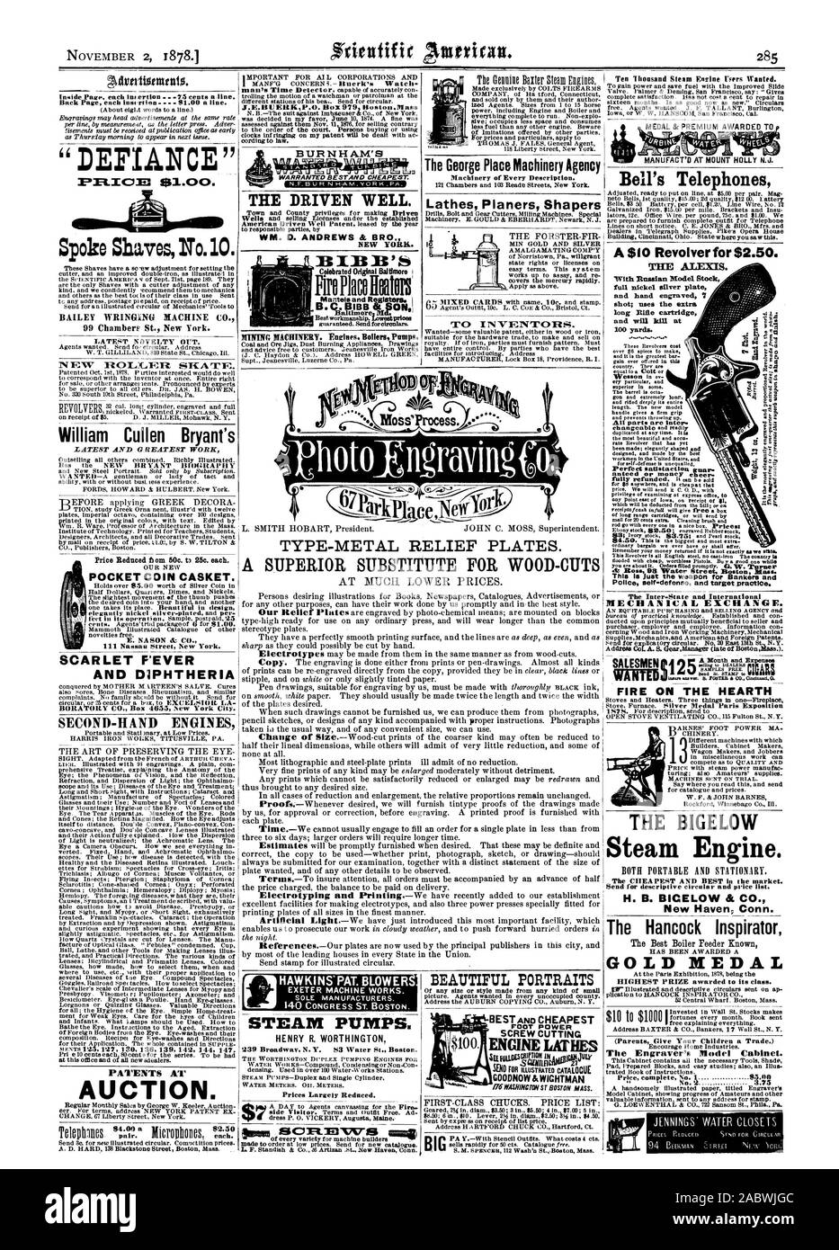 H. B. BICELOW lnspirator & CO. Le Hancock La meilleure alimentation de chaudière connu a été décerné une médaille d'or plus haut prix attribués à sa classe. plication de Hancock à l'INsPIR OU Co. a investi dans les stocks de Wall St. rend libre expliquant tout. BAXTER & CO. Banquiers Adresse 17 rue Wall N.Y. (les parents à donner à vos enfants un métier.) 'encourager Accueil Industries. Le modèle du graveur du Cabinet. Blocs-notes préparées et facile des études ; un sla illus tré Livre d'instructions. Un joliment illustré intitulé Modèle du graveur Cabinet montrant les progrès d'amateurs et d'autres, Scientific American, 1878-11-02 Banque D'Images