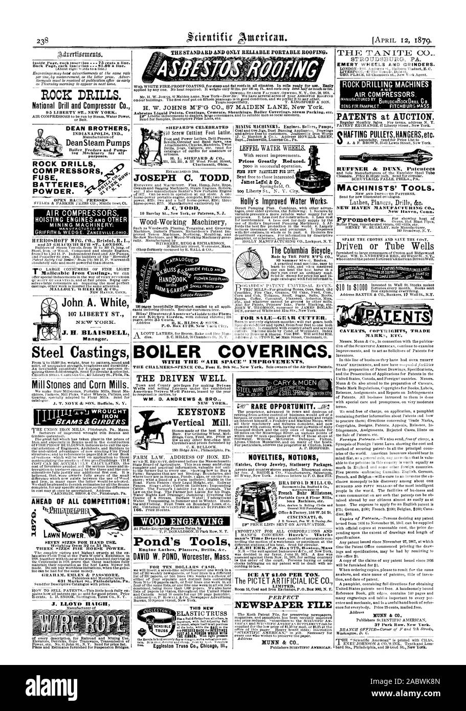 La norme ET FIABLE. Toiture PORTABLE SEULEMENT H. W. JOHNS M'F'G CO. 87 Maiden Lane New York. Les Peintures liquides d'amiante ciment Revêtements Revêtements Revêtements vapeur Chaudière emballage etc.. DEAN BROTHERS INDIANAPOLIS IND. Les Foreuses Pompes à vapeur doyen BATTERIES FUSIBLES4. En poudre. Moteurs de levage et autres engins d'extraction ; MALLORY A5 À TALON 3z CO. John A. Wilde 107 LIBERTY ST. 'NTRINV 1NEW YORK. J. H. BLAISDELL Steel Castings meules et moulins de maïs. Avant toute concurrence ! C SEPT TAILLES POUR UTILISER RAND. J. LLOYD HAIGH JOSEPH C. TODD J. C TODI) LE BIEN. WM. D. Andrews et FR. NEW YORK Banque D'Images