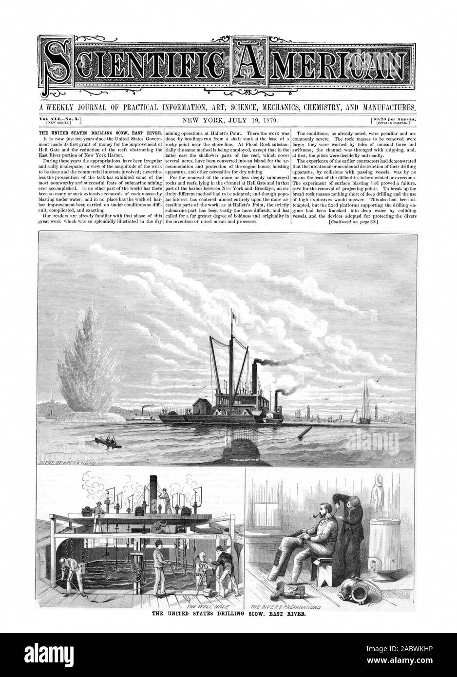 Un journal hebdomadaire D'INFORMATIONS PRATIQUES ART SCIENCE MÉCANIQUE CHIMIE ET PRODUITS MANUFACTURÉS. Vol. XLINo. 3. [$3,20 par an. Les États-unis à l'aide d'un forage EAST RIVER. L'IML L'ZWER l'REPAW4 12.2 Les États-unis CHALAND FORAGE EAST RIVER., Scientific American, 1879-07-19 Banque D'Images