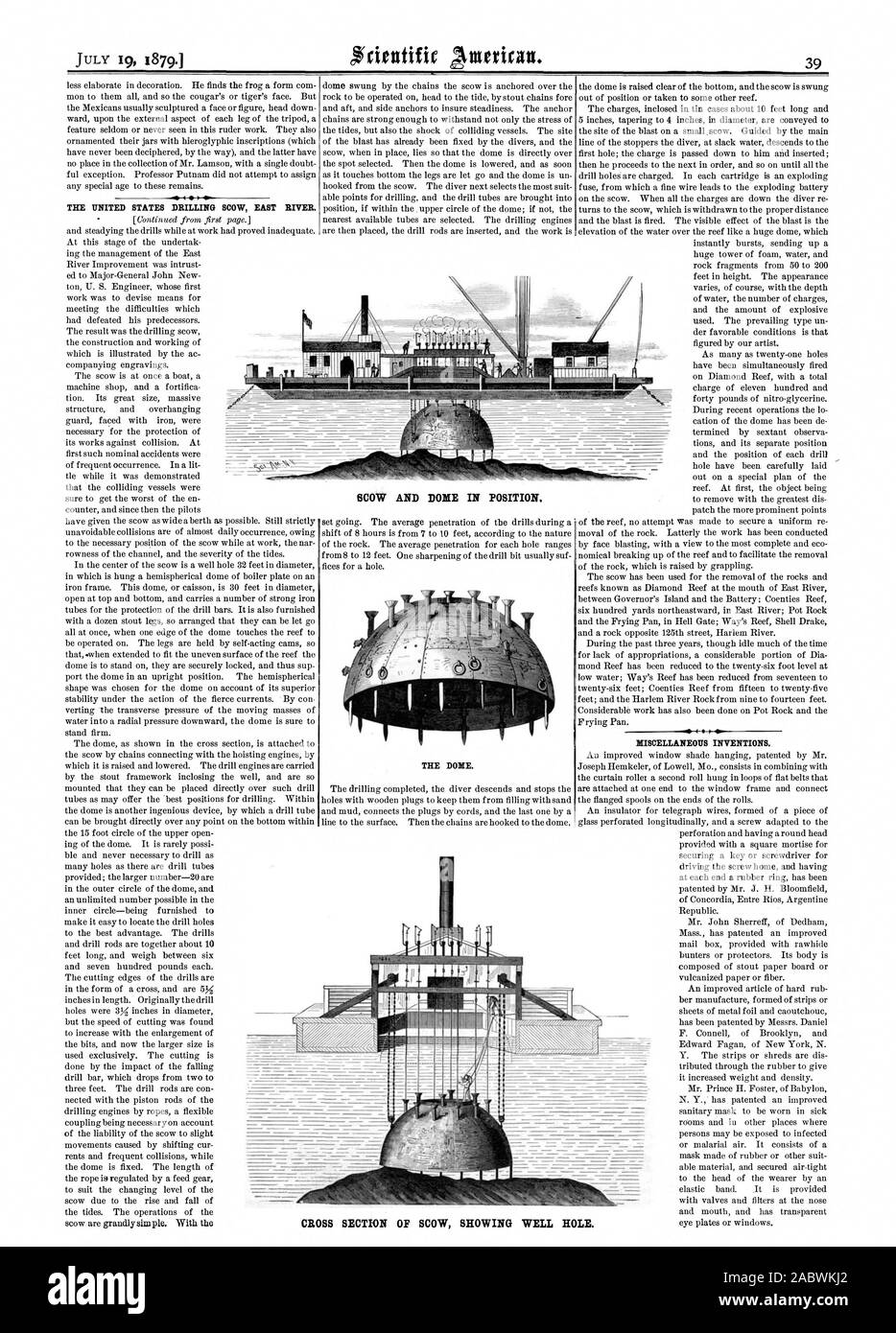 DOME ET D'un chaland à bascule EN POSITION WA Section transversale du chaland montrant bien le trou., Scientific American, 1879-07-19 Banque D'Images