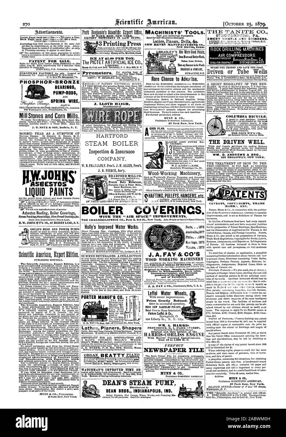 RWJOHNS Asserros PacklagSheathings Fire-Proof liquide vapeur PEINTURES Coatings&e. La main de Gould et d'alimenter les pompes 3 Impression Appuyez sur glace à 1 $ la tonne. LLOYD HAIGH EMERY CHAUDIÈRE À VAPEUR ET ROUES CRINDERS. Les compresseurs à air entraîné ou puits du tube LE BIEN. 235 BROADWAY NEW YORK. Marque ETC. Meules et moulins de maïs. Brevet pour la vente. Roulements en bronze phosphoreux-TIGES DE FIL À RESSORT DE LA POMPE. L'AMÉLIORATION DE TEMPS DU VEILLEUR Raboteuses Tours Shapers Holly's Amélioration de la qualité de l'eau Travaux publics. PORTER MANUF'G CO. MACHINISTES DES OUTILS. Nouveau ont  % Connecticut BRADLEY & COMPANY rare chance d'annoncer. WM. A. HARRIS J. A. FAY & CO'S WOOD Banque D'Images