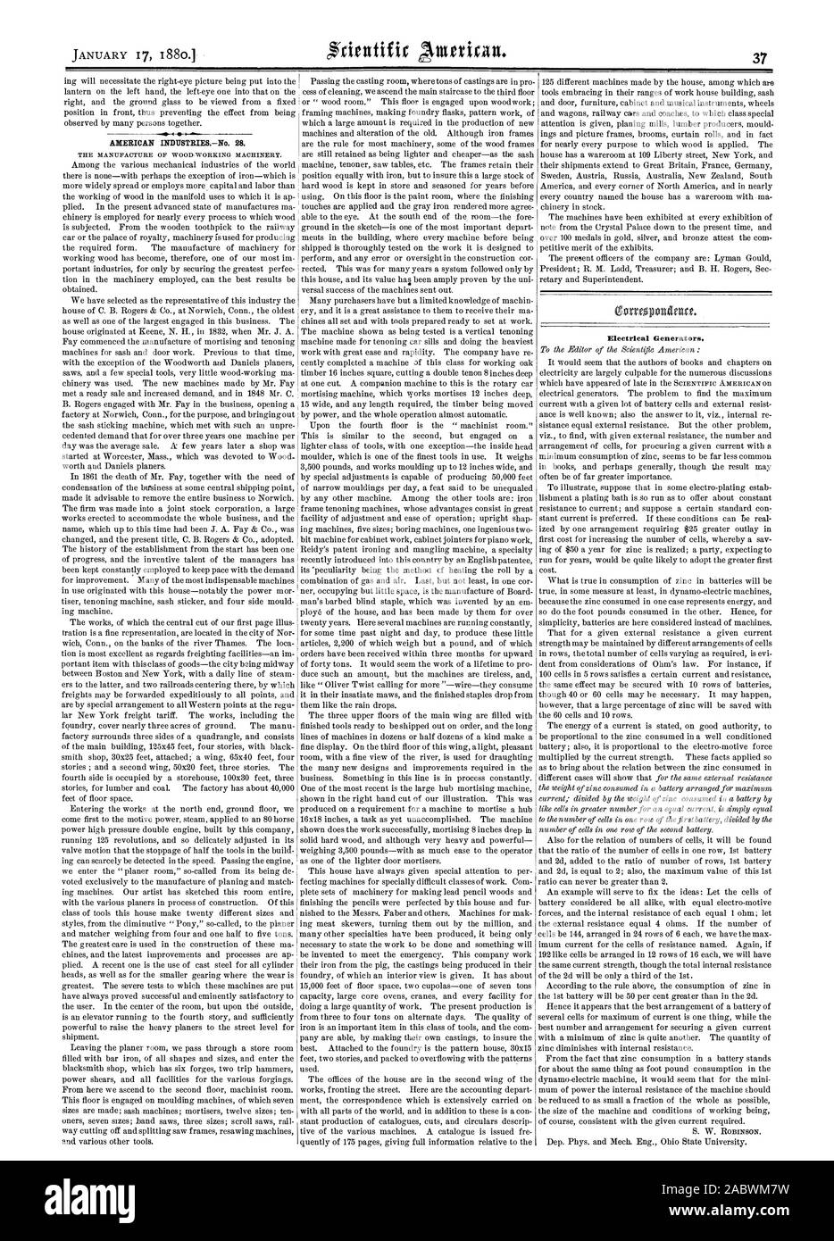 Générateurs électriques., Scientific American, 1880-01-17 Banque D'Images