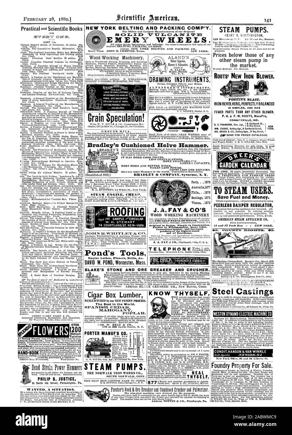 Voulait UNE SITUATION. Bois de boîte de cigare fabriqué par notre nouveau processus de brevetage. Les meilleurs au monde. SPANISI-1 CEI :)Art MALIOGAINTY C)P7A. GEO. W. READ & Co., 186 à 200 Rue Lewis N. Y. PORTER MANUF'G CO. Paris . 1878 Anstralia1877 Phila. . .1876 .1873 Vienne 1876 Santiag J. A. FAY CO'S MACHINES Parfait dans Worinisuiship évite la main d'oeuvre augmente et économise l'Ard de l'excellence. J. A. FAY & CO. Cincinnati Ohi U. R. A. POMPES À VAPEUR. Moulages d'acier CONDITHANSON &VAN WINKLE Bureau de New York 92 et 94, rue Foundry Liberty Property For Sale. Plus de 1200 variétés distinctes le silence Banque D'Images