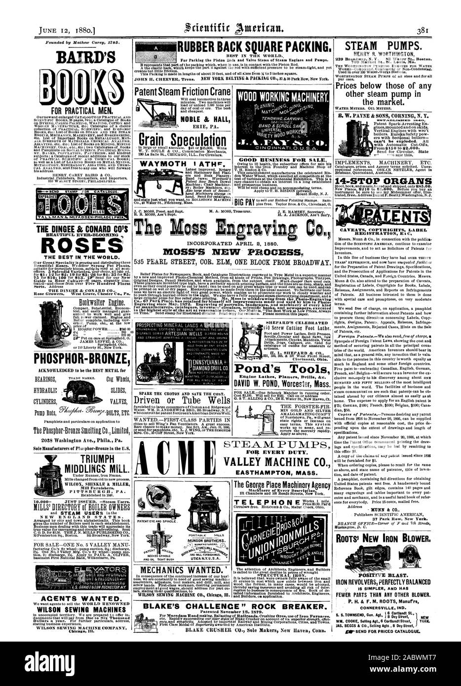 Est PLUS SIMPLE ET COMPORTE MOINS DE PIÈCES QUE TOUT AUTRE VENTILATEUR. P. H. & F. M. ROOTS Manufrs CONNERSVILLE IND. La Place George Machinery Agency travaille 1 mile. Prix $3.50. Pat avait TÉLÉPHONE POMPES À VAPEUR MUNSON FRÈRES. N.Y.U.S.A. d'UTICA MECHANICS VOULAIT." WILSON SEWING MACHINE CO. Chicag HI. Fer à Repasser structurels. BLAKE'S ACTIONS RELIÉES À LA RÉDUCTION ' brise roche. Pièces de l'CROTON et économiser le coût. Conduit ou puits de WANTEDFIRST partis ouvriers dans INCORPORATED 2 avril 1880. Le nouveau procédé de MOSS Co. 07 Park Place a conservé pour lui-même toutes les améliorations réalisées et utilisées par truc en photo. pour les fabricants catalogues inventeurs Banque D'Images