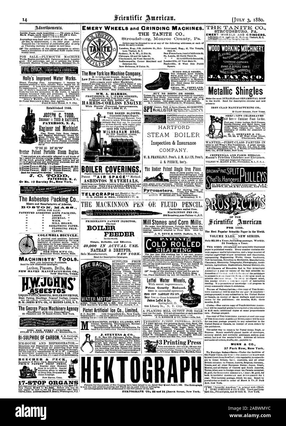 La PCG. P. 0. Fort de Chicopee Falls 2S Messe. PECK'S PATENT 1)ROP chaussures à semelle de bois de la presse. CHAS. W. COPELAND Détails envoyé gratuitement. MACKINNON PEN CO. 17-STOP ORGANES [MORA LA TANITE C STROUDSBURG PA. EMERY ROUES ET broyeurs. L1VERPOOL-42 Le Temple Dale St. ACHAT PAS DE BOTTES OU CHAUSSURES IRON CLAD CO. SHEPA CÉLÉBRÉ H. L. SHEPARD & C Cincinnati Ohio., Scientific American, 1880-07-03 Banque D'Images