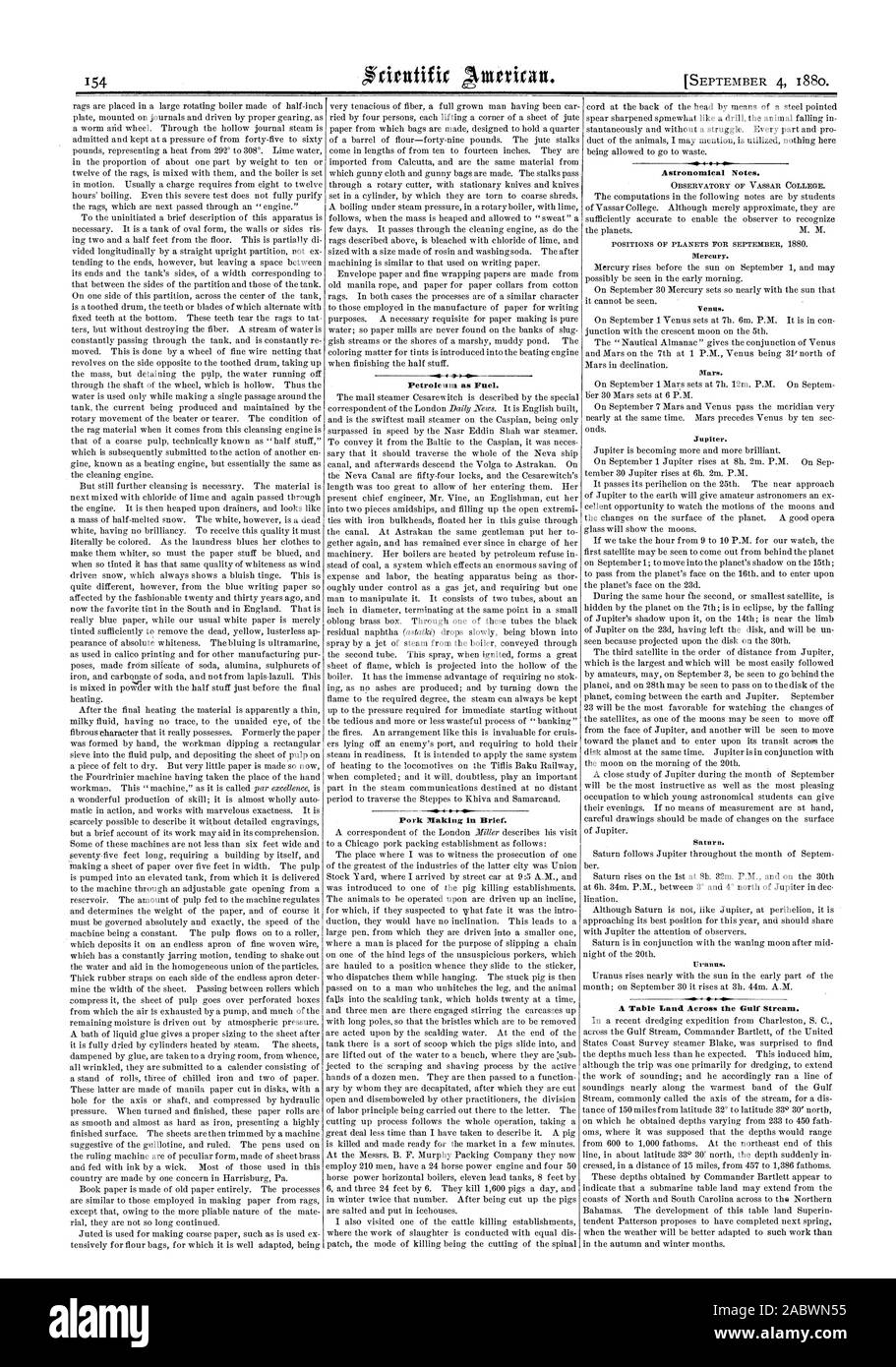 Le pétrole comme combustible. De porc en bref. Notes astronomiques. Une table dans le Gulf Stream., Scientific American, 1880-09-11 Banque D'Images