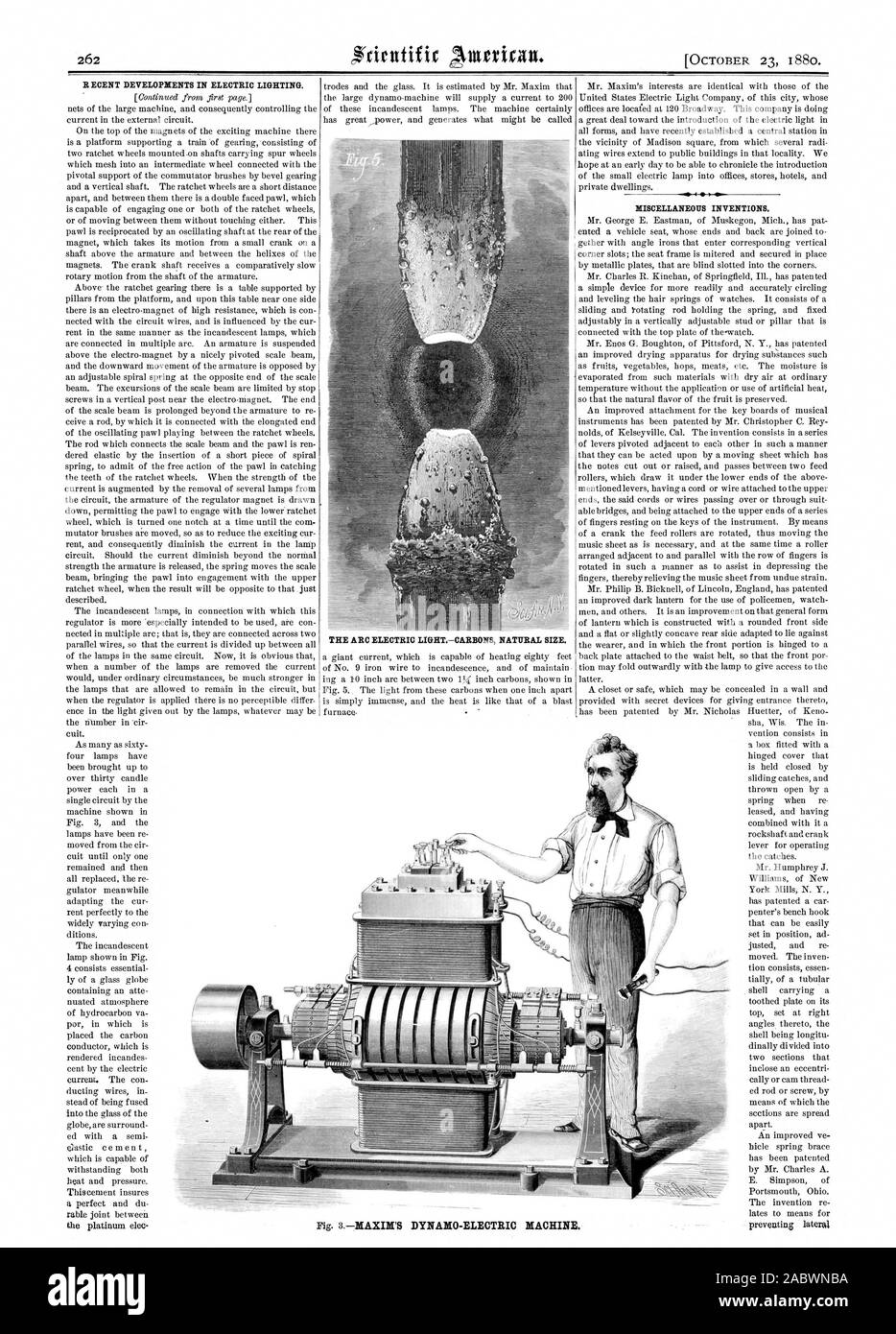 L'ÉVOLUTION RÉCENTE DE L'ÉCLAIRAGE ÉLECTRIQUE. courant dans le circuit extérieur. Sur le dessus des aimants de la machine il y a une plate-forme de gestion de l'engrenage d'un train composé de soutien essentiel de l'engrenage conique pinceaux collecteur par l'ARC ELECTRIC LIGHTCARBONS grandeur nature. Dispositions diverses inventions. M7.9.4.01. lllll INM"14 .   .). UN !' La prévention secondaire, Scientific American, 1880-10-23 Banque D'Images