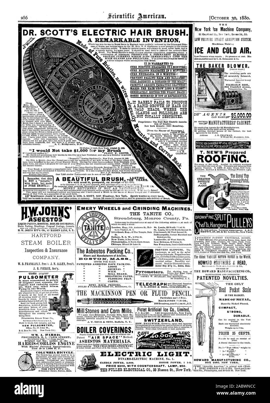 DR. SCOTT'S ELECTRIC, brosse à cheveux. Une remarquable invention de guérir les maux de tête nerveux À S MINUTES ! ! Guérir les maux de tête BILIEUX DANS 5 MINUTES ! ! CURE DE NÉVRALGIE S MINUTES ! ! Apaise immédiatement rt le cerveau fatigué ! ! Et R YARS. Il est justifié de l'ARGENT T RETOURNÉ SI PAS AUSSI représentés. co ON RAREMENT DES CHAUDIÈRES POUR PRODUIRE ro glandes et les follicules sont e.4 HARTFORD COMPANY.  =mem PULSOMETER NOUVEAU PULSOMETER WM. A. HARRIS. RA-RRIS LE MOTEUR CORLISS TANITE CO. lumière électrique. La Machine dynamo-électrique n° 1. Alimentation bougie 2000. HORSE POWER 1 et 2. BROWNSPAISPLIT 0 HOWARD BROTHERS & LIRE LE HOWARD CO. LE SEUL FAIT Banque D'Images