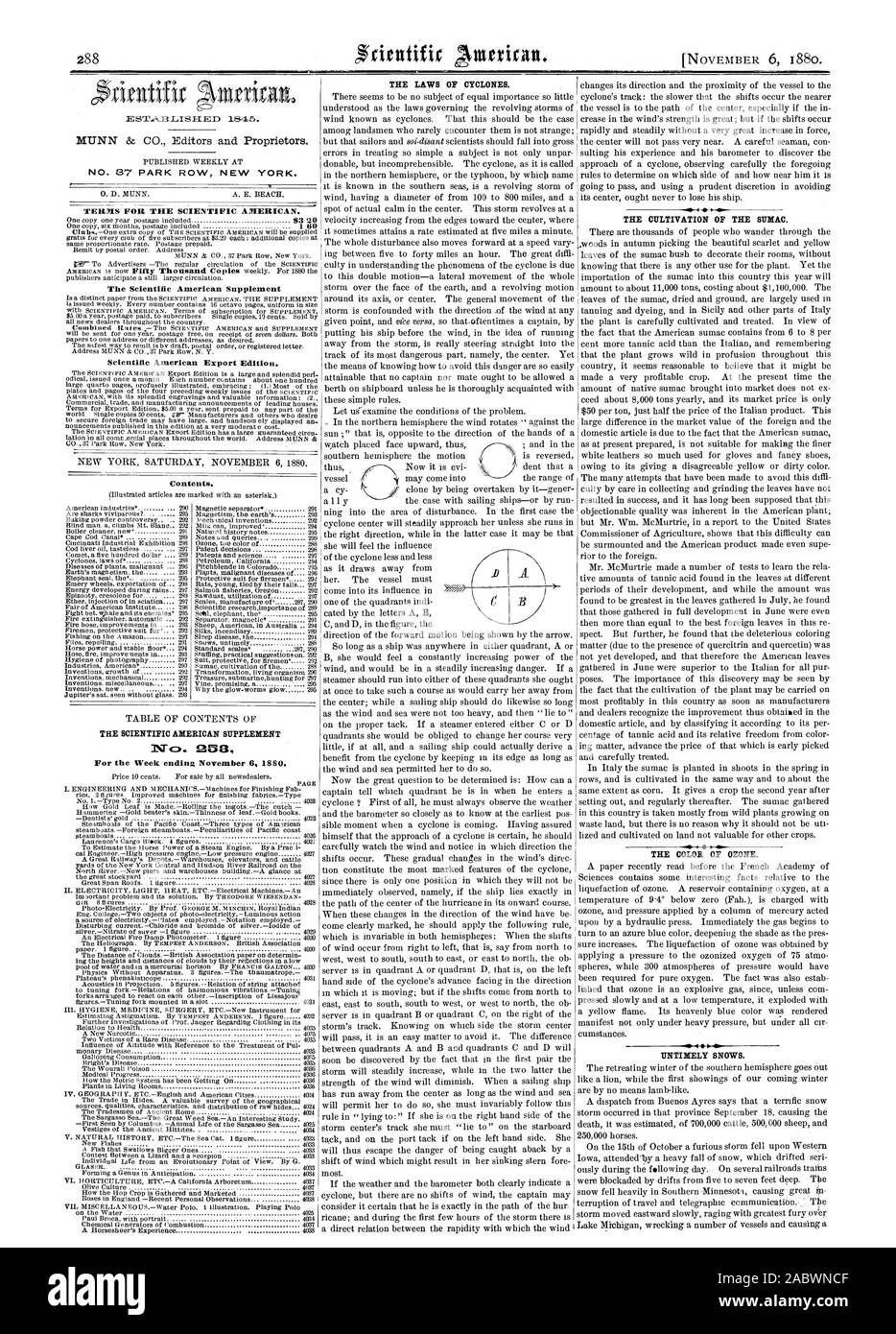 Les lois de cyclones. . Je n 87 PARK ROW NEW YORK. Conditions POUR LE SCIENTIFIC AMERICAN. Le Scientific American Supplement contenu. Le SCIENTIFIC AMERICAN SUPPLEMENT 1 Vcza. 058 1 1 LA CULTURE DU SUMAC. La couleur de l'ozone. Neige intempestive., 1880-11-06 Banque D'Images