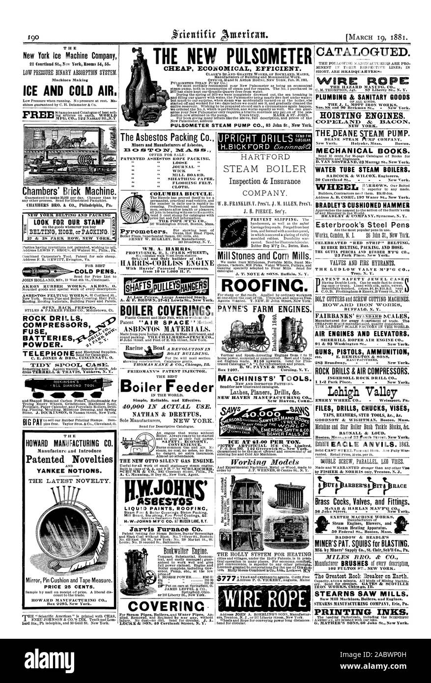 Le nouveau PULSOMETER EFFICACE ÉCONOMIQUE bon marché. Le New York Machine à glace Machines Entreprise FAIRE DE LA GLACE ET L'AIR FROID. La machine de brique chambres. x otl RECHERCHER NOTRE CATALOGUE . 37 & 38 PARK ROW NEW YORK 37 POUR DE MEILLEURS AKRON AKRON FONCTIONNE EN CAOUTCHOUC O. Le Packing Co. l'Amiante Amiante breveté d'emballage corde Colombie-britannique LOCATION. Le pape 'F'G (10. Pyromètres. A. & F. BROWN 57-61 Lewis St. New York. Meules et moulins de maïs. J. T. NO YE & SONS. Bufliti N. Y. catalogués. Le danger de câbles d'acier. MANUFG Plomberie sanitaire CO. JE L J. L. MOTT IRON WORKS LES MOTEURS DE LEVAGE. New York. THEPEANE LA POMPE À VAPEUR. La POMPE À VAPEUR DEANE Banque D'Images Le nouveau PULSOMETER EFFICACE ÉCONOMIQUE bon marché. Le New York Machine à glace Machines Entreprise FAIRE DE LA GLACE ET L'AIR FROID. La machine de brique chambres. x otl RECHERCHER NOTRE CATALOGUE . 37 & 38 PARK ROW NEW YORK 37 POUR DE MEILLEURS AKRON AKRON FONCTIONNE EN CAOUTCHOUC O. Le Packing Co. l'Amiante Amiante breveté d'emballage corde Colombie-britannique LOCATION. Le pape 'F'G (10. Pyromètres. A. & F. BROWN 57-61 Lewis St. New York. Meules et moulins de maïs. J. T. NO YE & SONS. Bufliti N. Y. catalogués. Le danger de câbles d'acier. MANUFG Plomberie sanitaire CO. JE L J. L. MOTT IRON WORKS LES MOTEURS DE LEVAGE. New York. THEPEANE LA POMPE À VAPEUR. La POMPE À VAPEUR DEANE Banque D'Images
