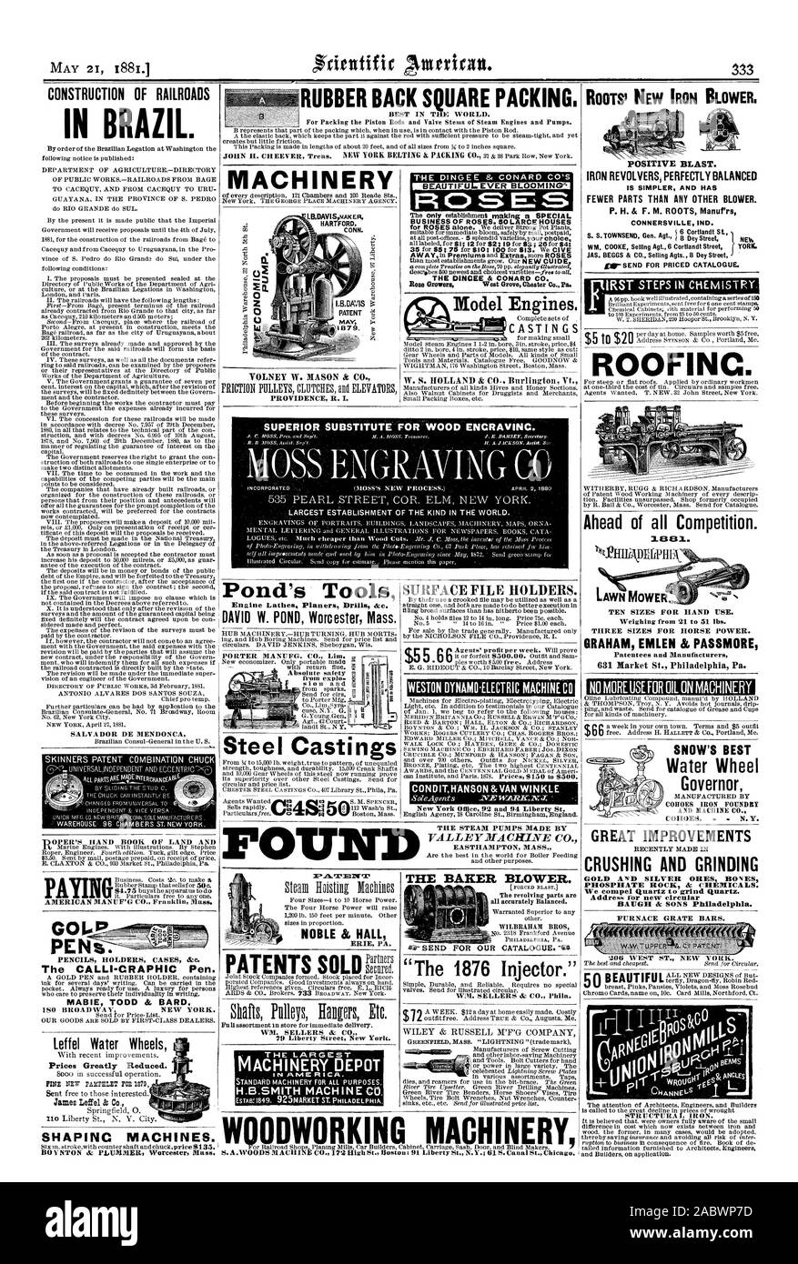 CONSTRUCTION DES CHEMINS DE FER AU BRÉSIL. AMERICAN MANUF'G CO.. Stylos Masse Franklin Les détenteurs de crayons CAS &c. La CALLI-CRAPHIC Stylo. MABIE TODD & BARD Leffel roues de l'eau réduit considérablement les prix. WM. Ventes & CO 79, rue de la Liberté à New York. Les détenteurs de fichiers de surface. WESTON Machine dynamo-électrique C CONDITHANSON &VAN WINKLE Bureau de New York 92 et 94 Liberty St dix tailles pour droitier. D'un poids de 21 à 51 lbs. TROIS TAILLES POUR CHEVAUX. EMLEN GRAHAM & PASSMORE brevetés et des grands fabricants d'améliorations récemment apportées dans le concassage et le broyage nous obliger t o Quartz Quartz grind. Nouvelle adresse pour Banque D'Images