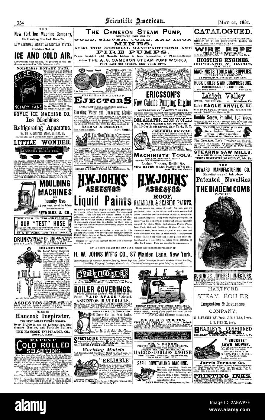 Le New York Ice Machine Company et de l'AIR FROID DE GLACE Les peintures liquides ERICSSON'S DELAMATER IRON WORKS Colombie-britannique BICFCLE. Les outils des mécaniciens. NEW HAVEN MANUFACTURING C Nouveau Conn. Raven à glace 01,00 $ la tonne. BRADLEY'S Four Jarvis COUSSINS Co. LES ENCRES D'IMPRIMERIE. BOYLE MACHINE À GLACE Machines à glace CO.. appareils frigorifiques Il n'est guère étonnant. L'utilisation de machines de moulage par Foundry. Hancock Inspirator LOLD BREVET SI-Laminés lAr ting. c g NOTRE FLEXIBLE 'TEST' de bons agents voulaient. NATHAN & JECTORS DREYFUS LEVI HOUSTON Montgomery Pa. WM. A. HARRIS. MACHINE À FAIRE CEINTURE. Catalogués. IRE RP C MOTEURS DE LEVAGE. COPELAND .SD I3ACON Banque D'Images