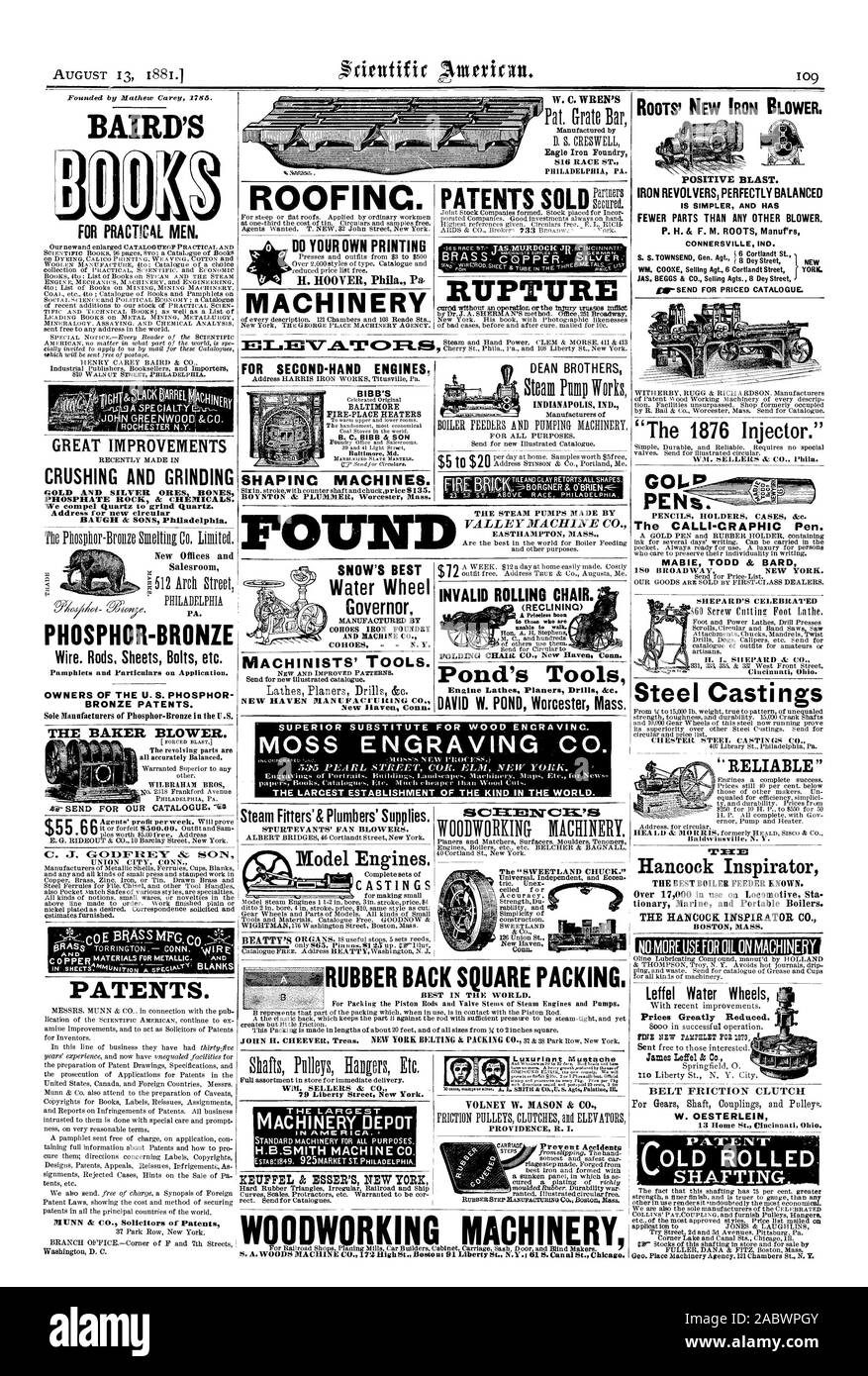 W. C. WREN'S ROOTS' NOUVEAU FER DE BAIRD SOUFFLANTE 816 RACE ST. Philadelphie, PA. Souffle positif. ROOFINC. Sécurisé. Moins de pièces QUE TOUT AUTRE VENTILATEUR. CONNERSVILLE IND. S. S. TOWNSEND Gen. Agt. Nouveau WM. Vente COOKE Agt. 6 Cortlandt Street New York. JAS. BEGGS & Co. de vendre les AGT. 8 Dey Street POUR HOMMES PRATIQUES. Faire VOTRE PROPRE RUPTURE D'IMPRESSION MACHINE DOYEN FRÈRE  % MOTEURS DE SECONDE MAIN DU BIB B B. C. BIBB & SON 1876 injecteur.' beaucoup de grandes améliorations de 5 à 20 têtes de concassage et de broyage. L'ÉLABORATION DE MACHINES. Les MINERAIS D'OR ET D'ARGENT FEU OS nous obliger à Quartz Quartz grind. Adresse pour la nouvelle circulaire de la vapeur Banque D'Images