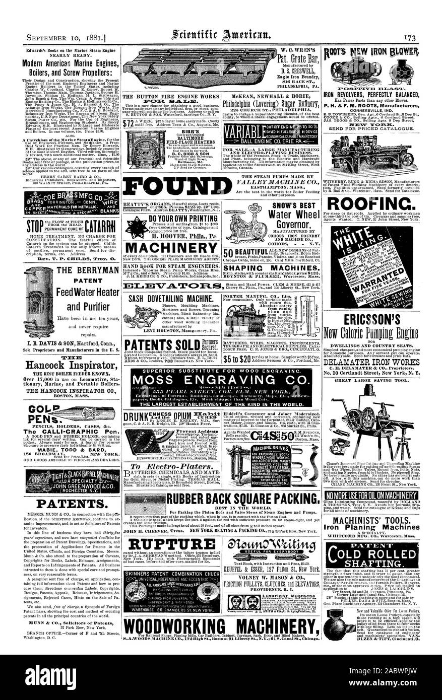 Fabriqué par Eagle Iron Foundry 816 RACE ST. Philadelphie, PA. Faire VOS PROPRES MACHINES D'IMPRESSION DE LIVRES À LA MAIN POUR LA VAPEUR D'ingénieurs. La UPTURE BERRYMAN chauffe-eau d'alimentation des brevets et brevets. purificateur La meilleure neige roue de l'eau Gouverneur MACHINES. YOLNEY N W. MASON & CO. PROVIDENCE R. I. REVOLVERS FER CONNERSVILLE PARFAITEMENT ÉQUILIBRÉ IND. Envoyer à un prix de catalogue. Les toitures. Logements d'ERICSSON ET PAYS SIÈGES. DELAMATER IRON WORKS C. II. DELAMATER & CO. Propriétaires grande économie de main-d'œuvre de l'outil. Les outils des mécaniciens. Fer à Repasser Raboteuses DUZEN & TIFT Cincinnati O. Moteurs marins américains modernes Banque D'Images