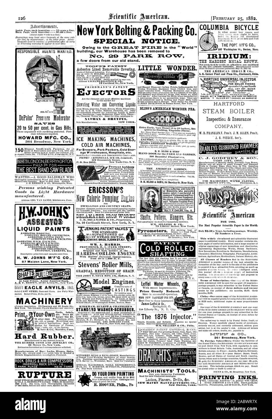 Le 1876 injecteur.' WM. Ventes & CO. Phila. Les outils des mécaniciens. Homme IUFACTURING CO. DE NEW HAVEN New Haven Connecticut Leffel Eau roues prix grandement réduit. James Leffel 24 C 79 Liberty Street New York. 1PA-TE PAS vieux arbres laminés. BLISS'S AMERICAN WONDER POIS. Très très tôt (Nain 8 à 10 pouces) Re HAND BOOK POUR LA FERME ET LE JARDIN. Le JARDIN AMÉRICAIN. B. K. Bliss & FILS 34, rue Barclay New York. Colombie-britannique LOCATION LE PAPE M'F'G CO. IRIDIUM pas attaqué par des acides ou des bases oxydées pas ; pour l'alimentation de chaudières et d'inspection d'avion UNION CITY CONN LES ENCRES D'IMPRIMERIE. Imprimer caoutchouc dur. Le caoutchouc Banque D'Images