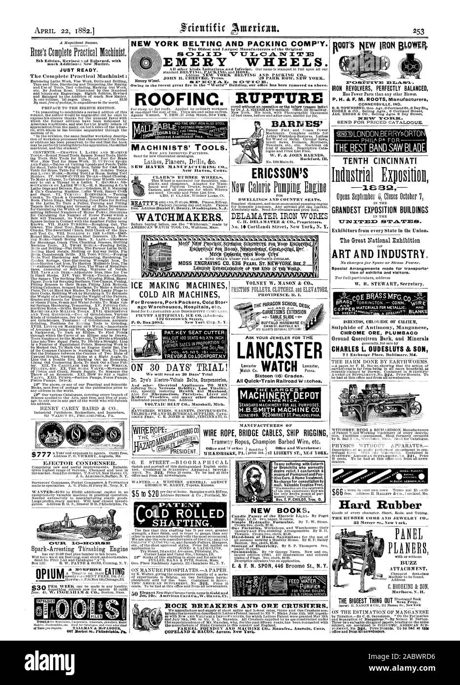 La providence. I. LE PLUS GRAND DÉPÔT DE LA MACHINERIE H.B.SMITH MACHINE CO. - MATÉRIEL BUFFALO C9 LANCASTER Tous les Quick-Train Railroad Watches. L'AIPENT IP vieux arbres laminés. De toute souffrance ou de bronchite catarrhe avec qui signifie sincèrement de Permanent et pos itive guérir. Un traitement à la maison. Pas de frais pour la consultation par mail. Traité utile gratuitement. Rev. T. P. CHILDS Troy 0. De nouveaux livres. E. & F. N. SPON 446 Broome St. N. Y., Scientific American, 1882-04-22 Banque D'Images